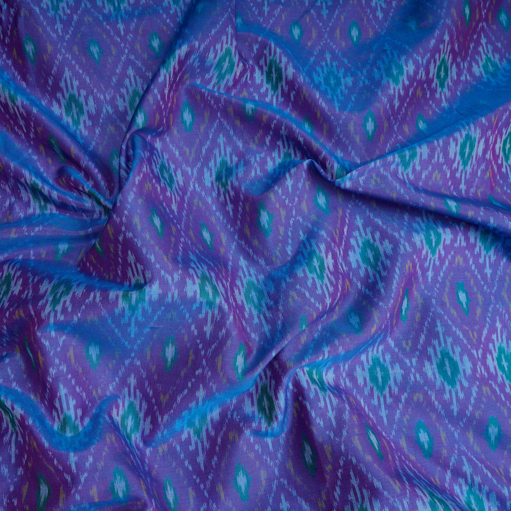 Blue Handwoven Pure Silk-Cotton (Sico) Ikat Fabric