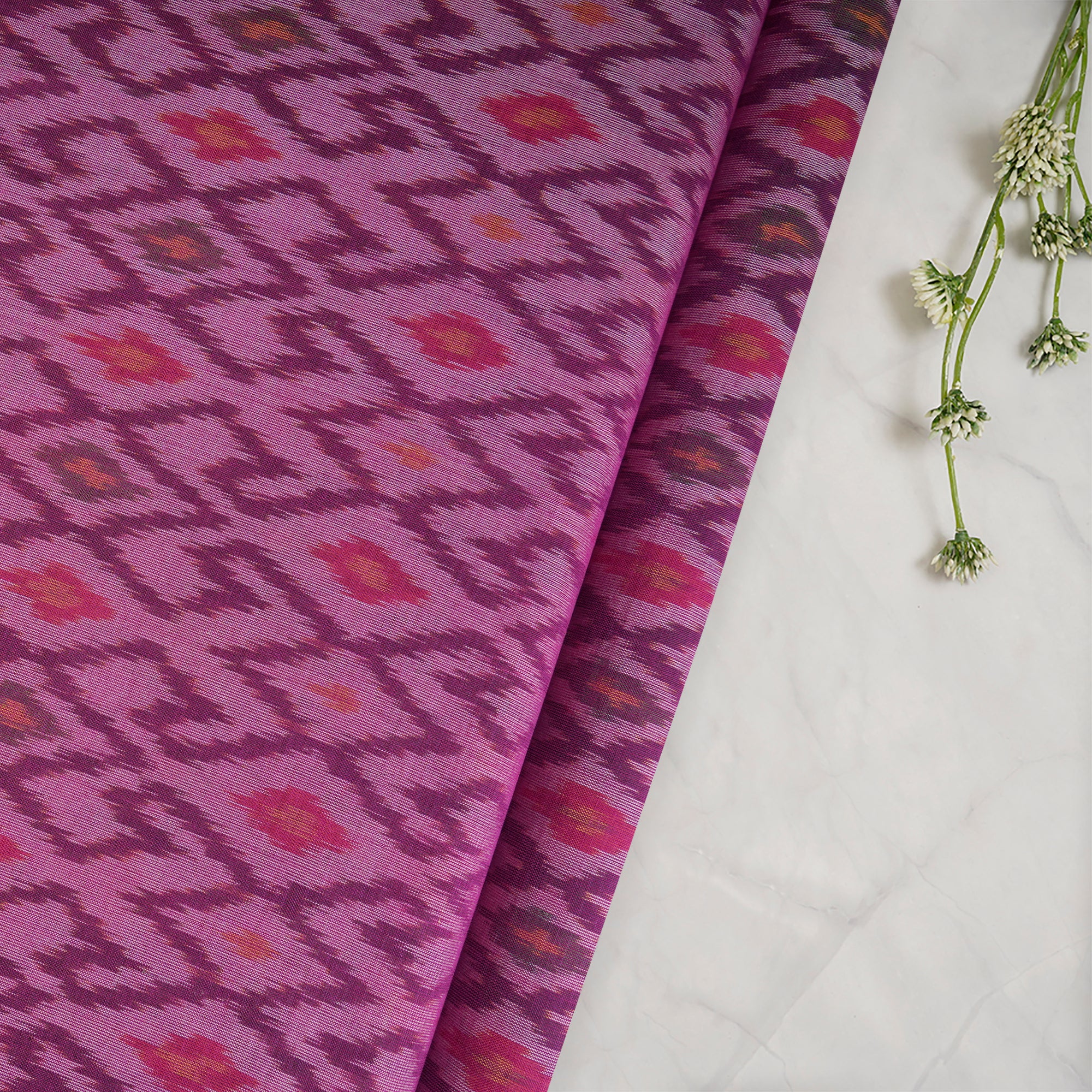 Purple Handwoven Pure Silk-Cotton (Sico) Ikat Fabric