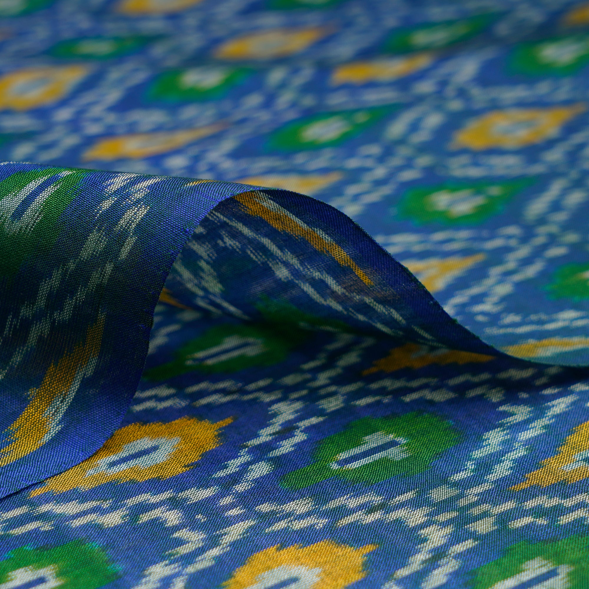 Blue Handwoven Pure Silk-Cotton (Sico) Ikat Fabric