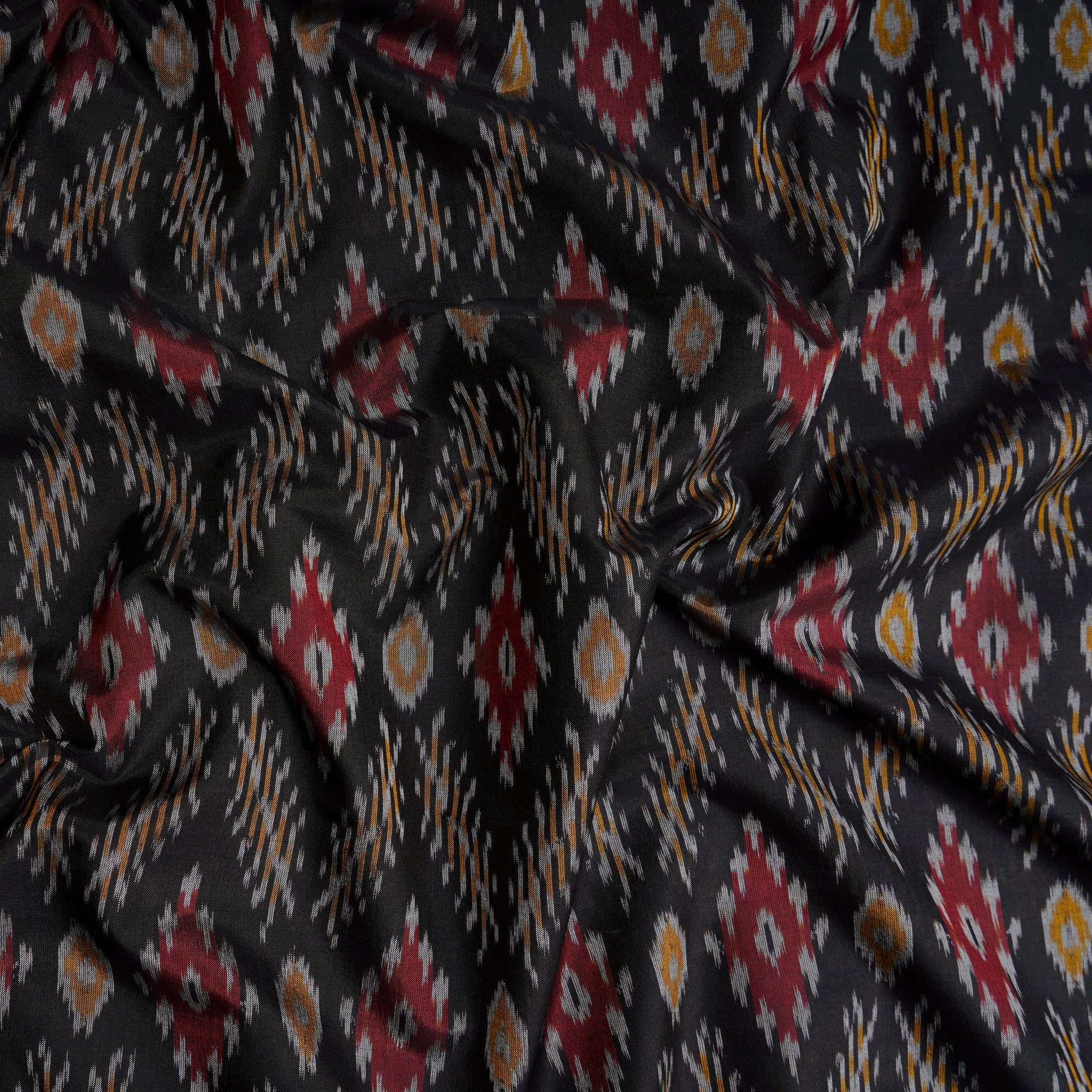 Black Handwoven Pure Silk-Cotton (Sico) Ikat Fabric