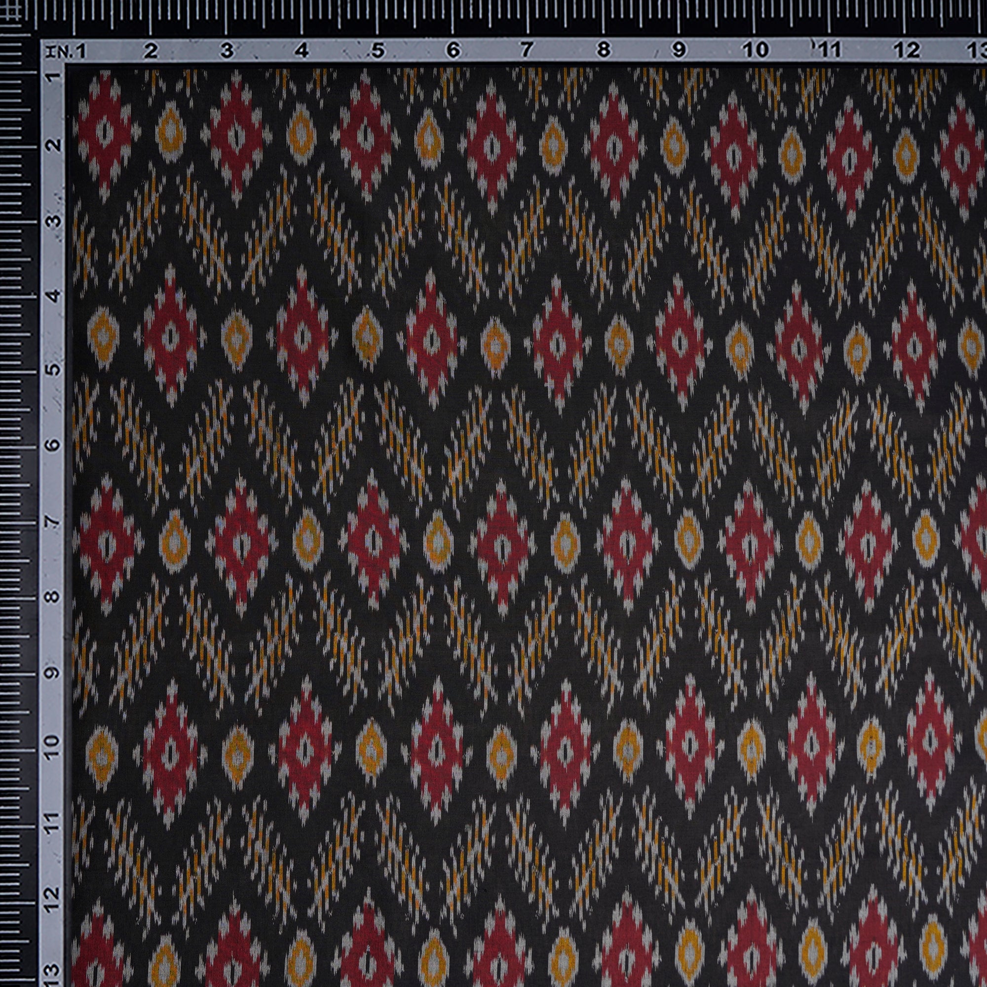 Black Handwoven Pure Silk-Cotton (Sico) Ikat Fabric