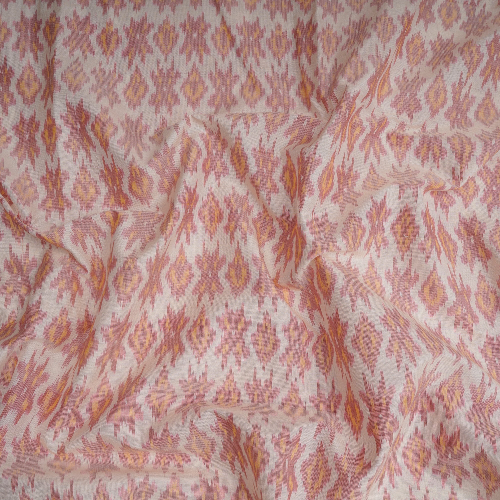 Off-White Handwoven Pure Silk-Cotton (Sico) Ikat Fabric