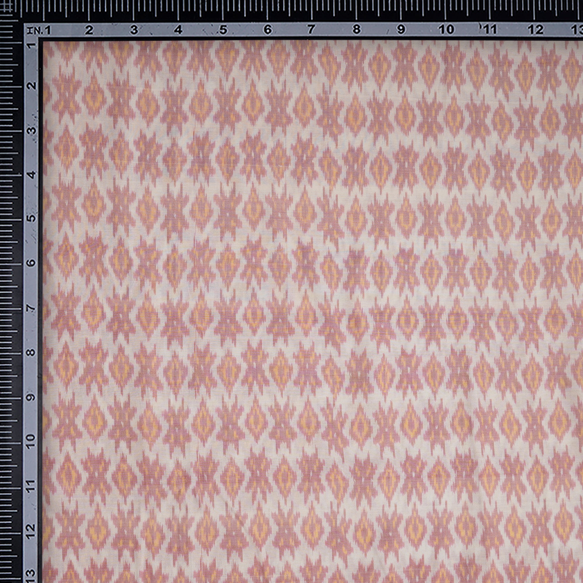 Off-White Handwoven Pure Silk-Cotton (Sico) Ikat Fabric