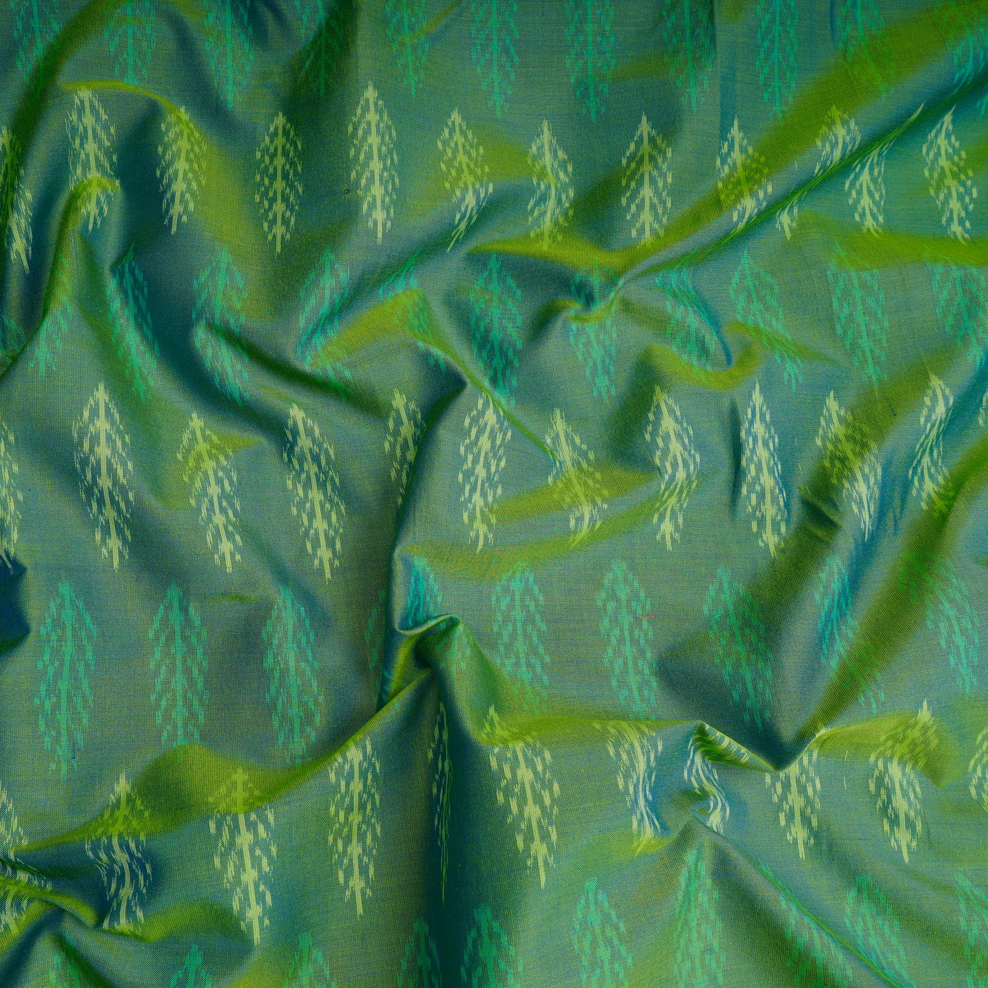 Green Handwoven Pure Silk-Cotton (Sico) Ikat Fabric