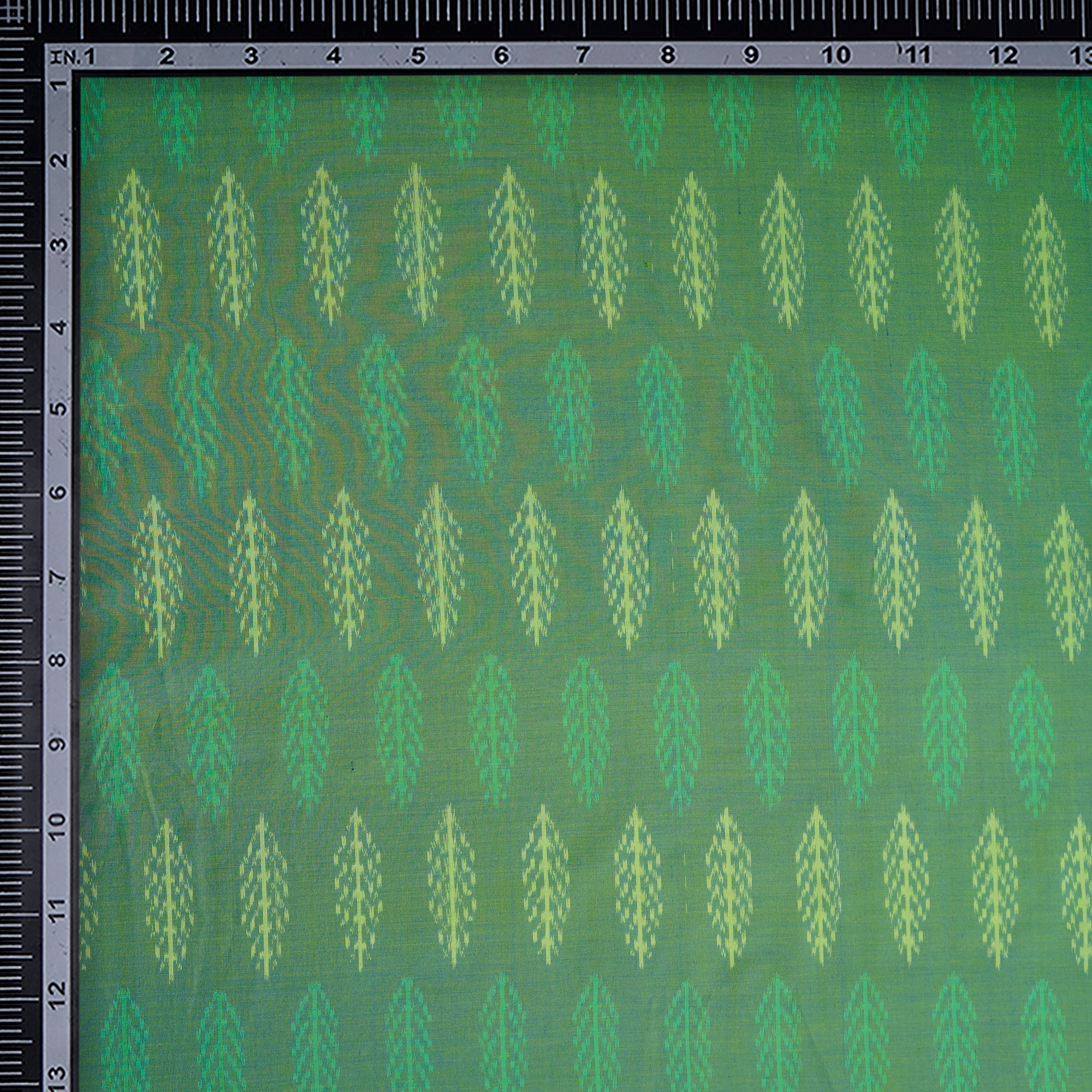 Green Handwoven Pure Silk-Cotton (Sico) Ikat Fabric