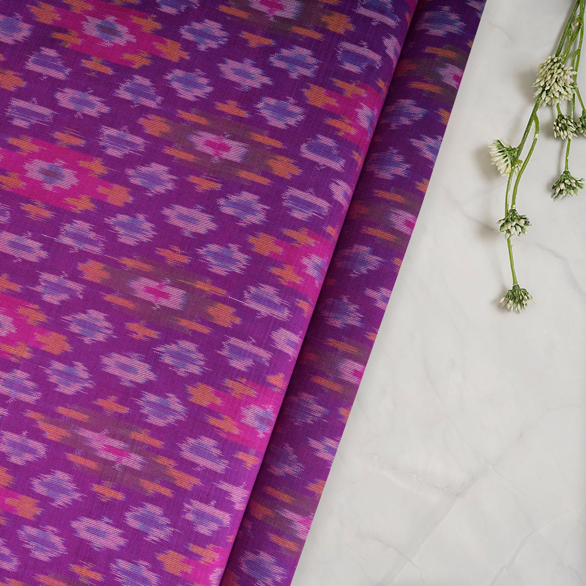 Purple Handwoven Pure Silk-Cotton (Sico) Ikat Fabric