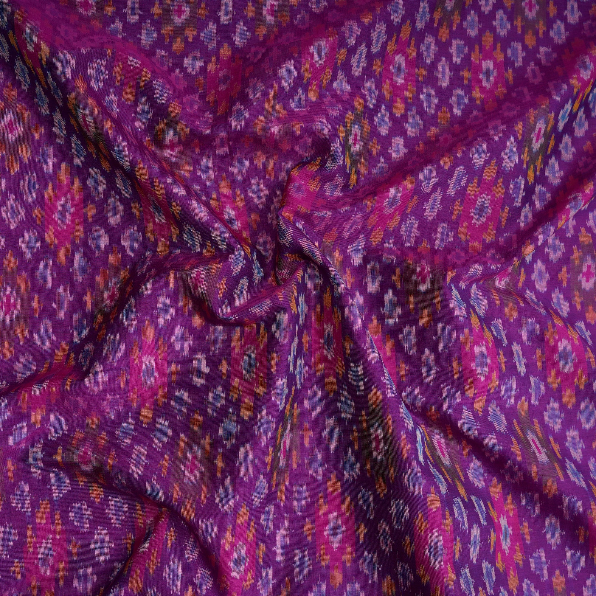 Purple Handwoven Pure Silk-Cotton (Sico) Ikat Fabric