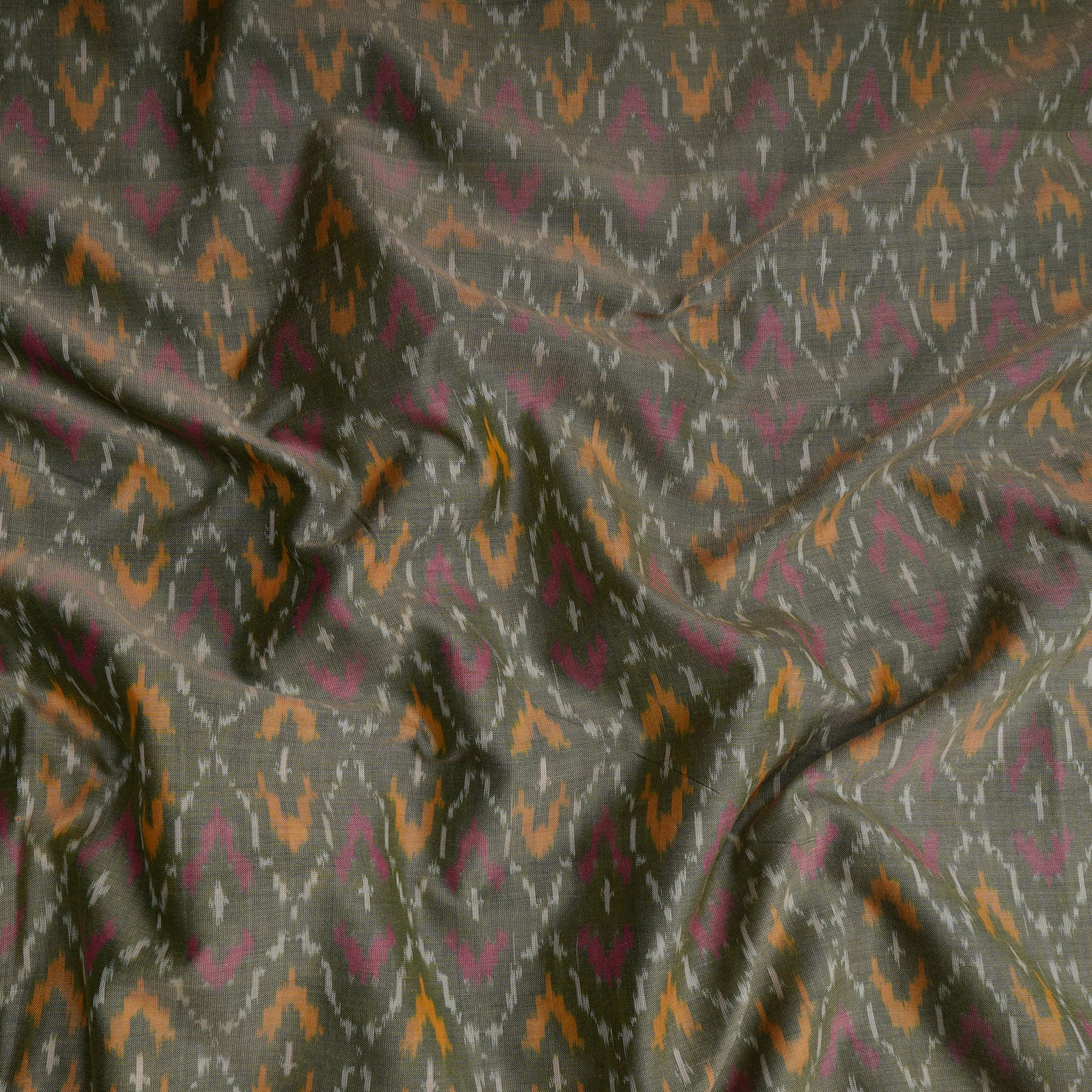 Slate Green Handwoven Pure Silk-Cotton (Sico) Ikat Fabric