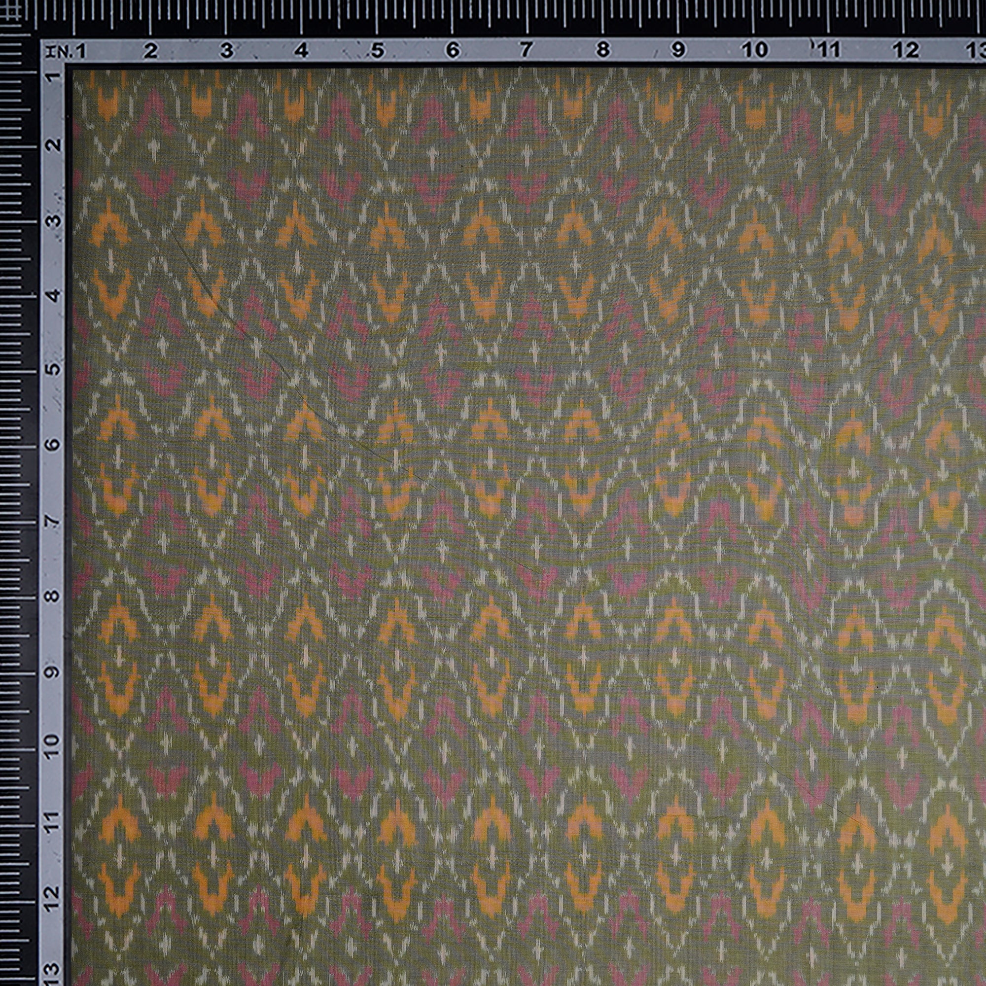 Slate Green Handwoven Pure Silk-Cotton (Sico) Ikat Fabric