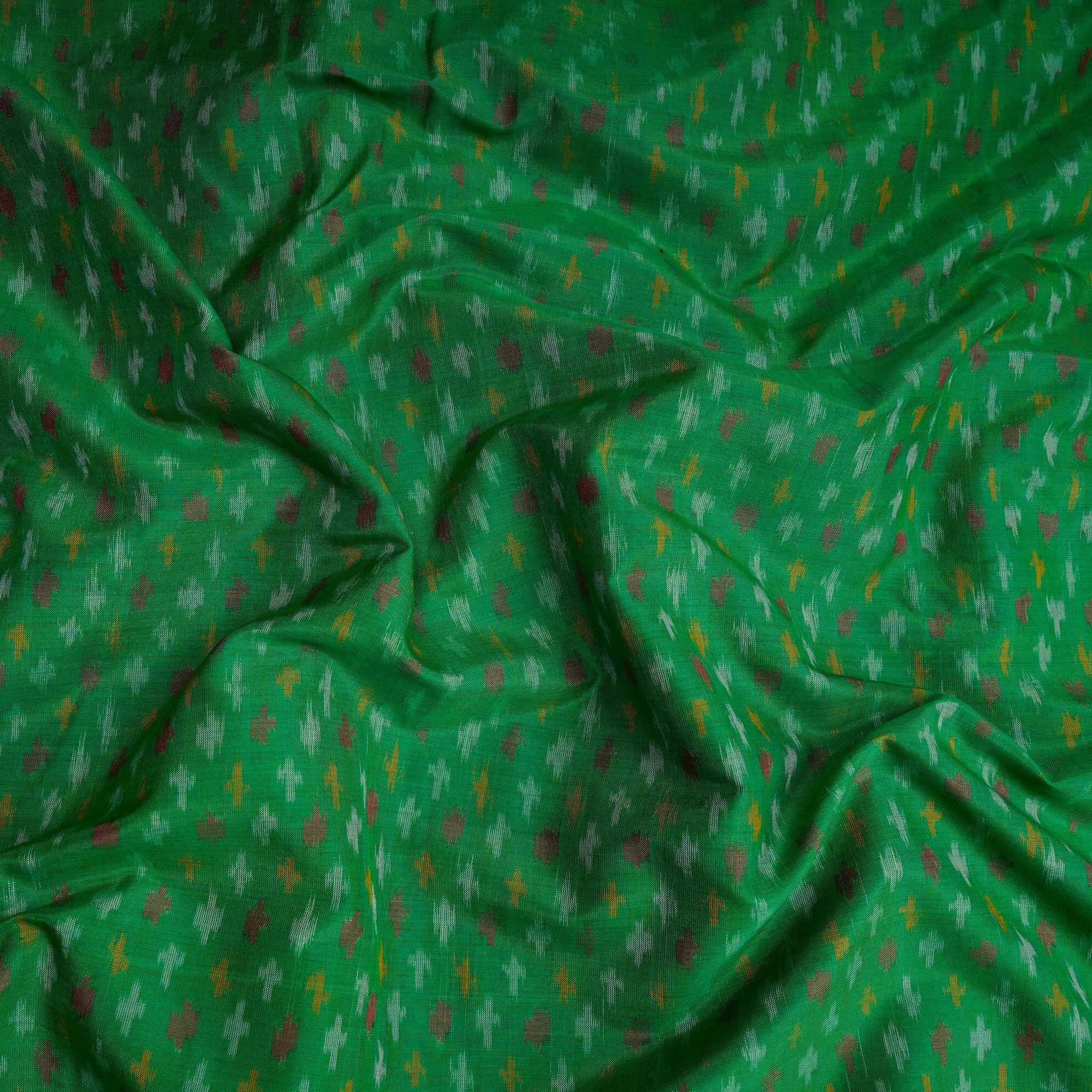 Green Bee Handwoven Pure Silk-Cotton (Sico) Ikat Fabric