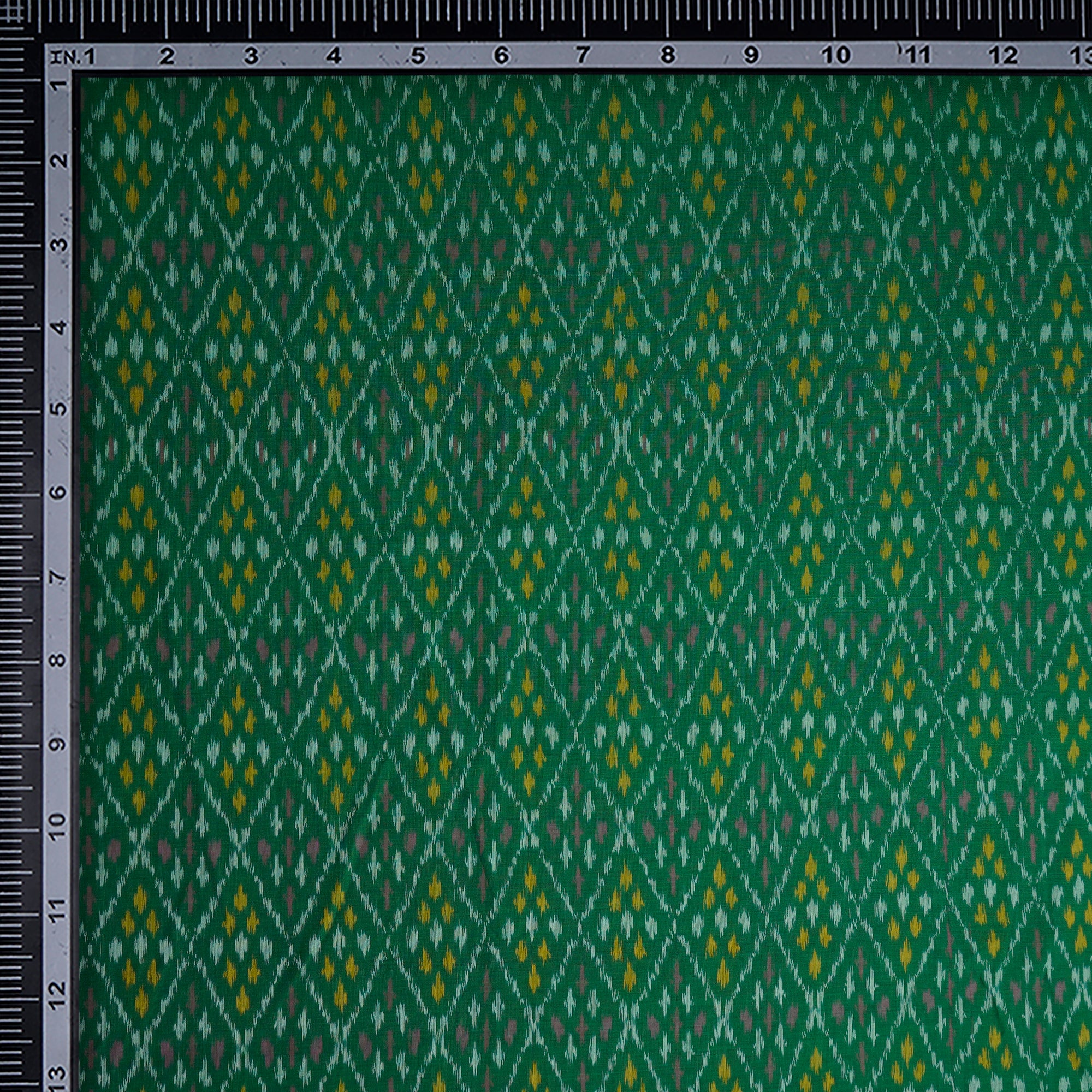 Deep Green Handwoven Pure Silk-Cotton (Sico) Ikat Fabric