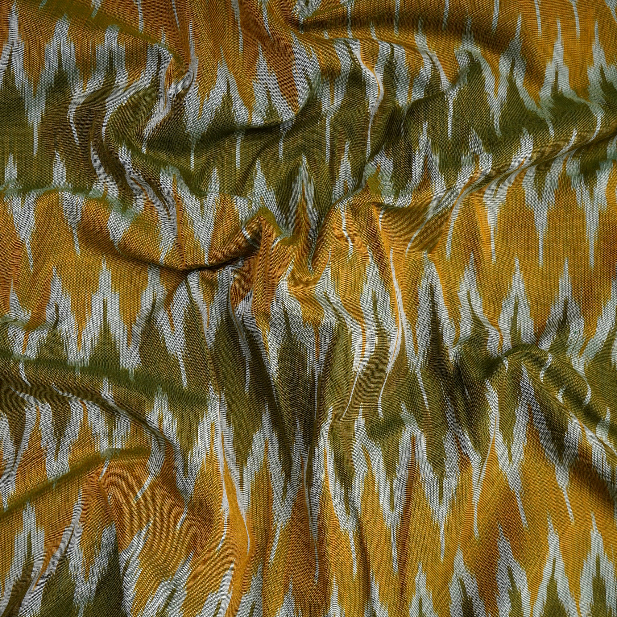 Yellow-Green Handwoven Mercerised Cotton Ikat Fabric (44" Width)