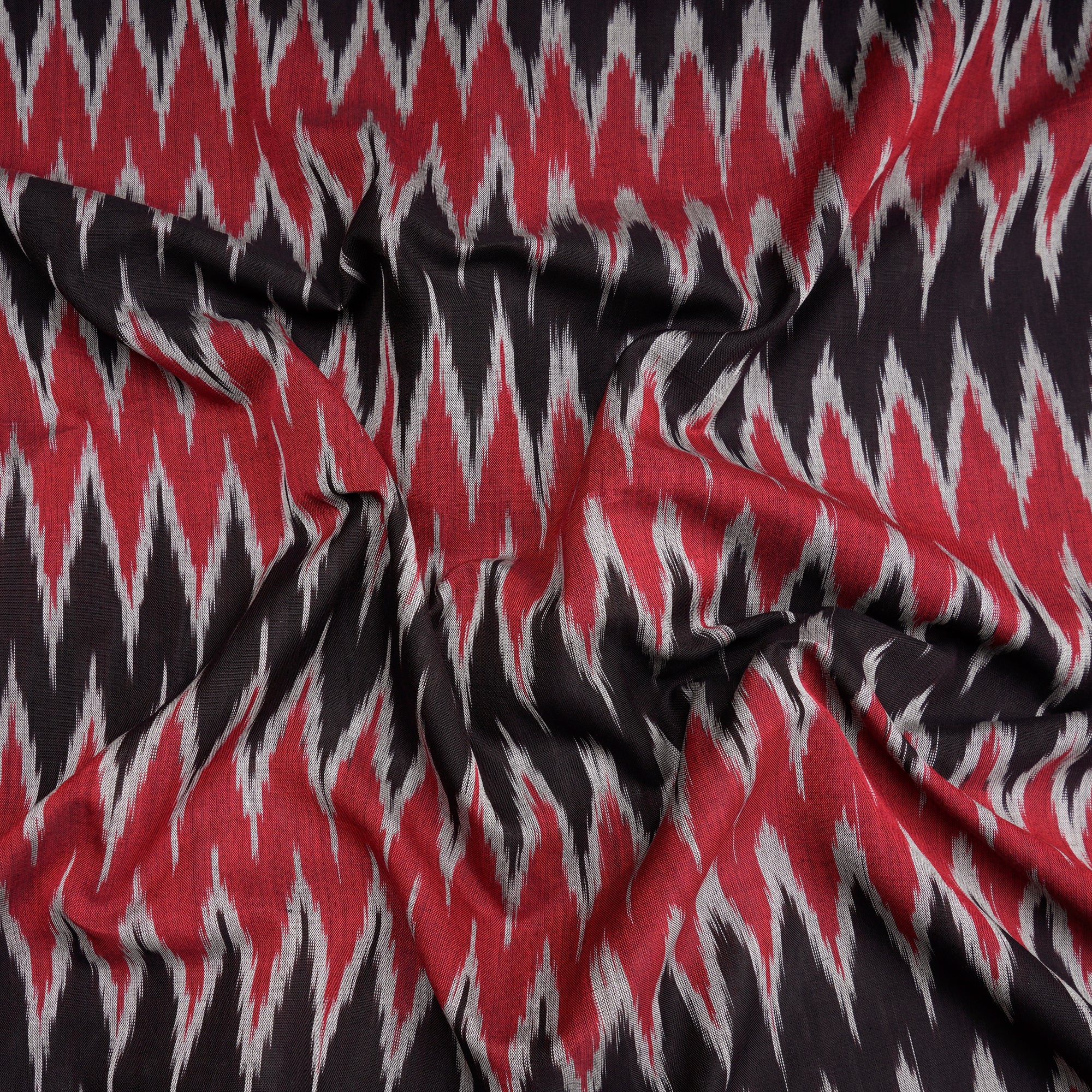 Red Handwoven Mercerised Cotton Ikat Fabric (44" Width)