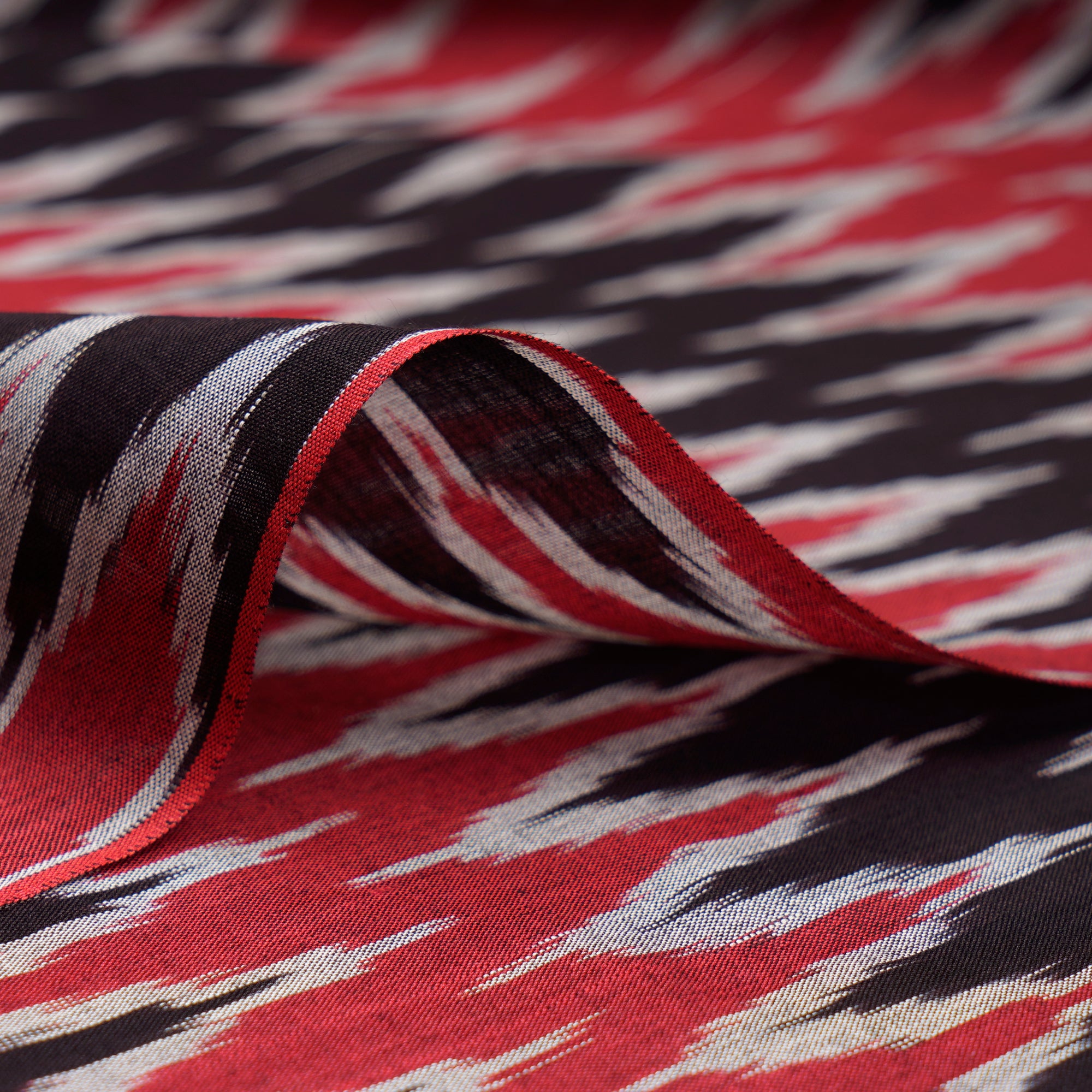 Red Handwoven Mercerised Cotton Ikat Fabric (44" Width)