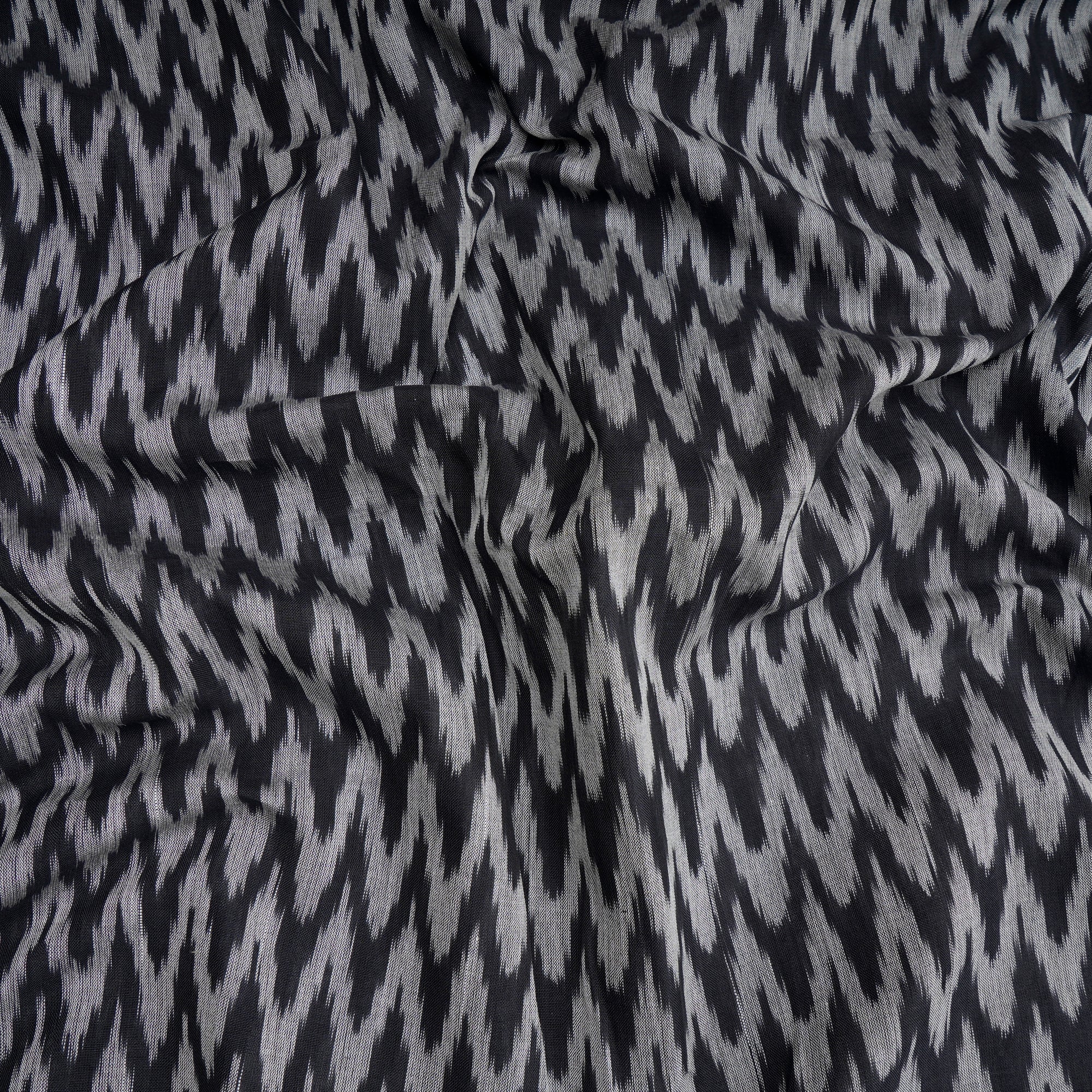 Black-Gray Handwoven Mercerised Cotton Ikat Fabric (44" Width)