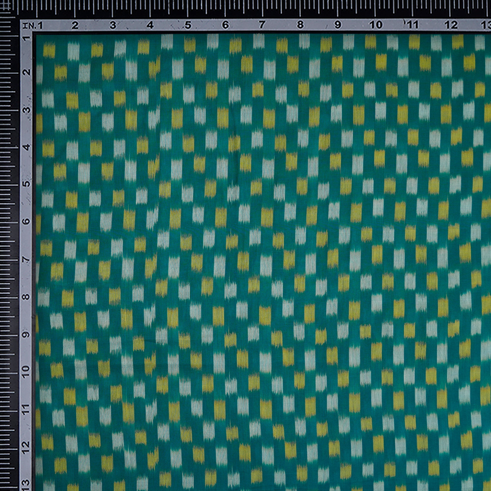 Green Handwoven Mercerised Cotton Ikat Fabric (44" Width)