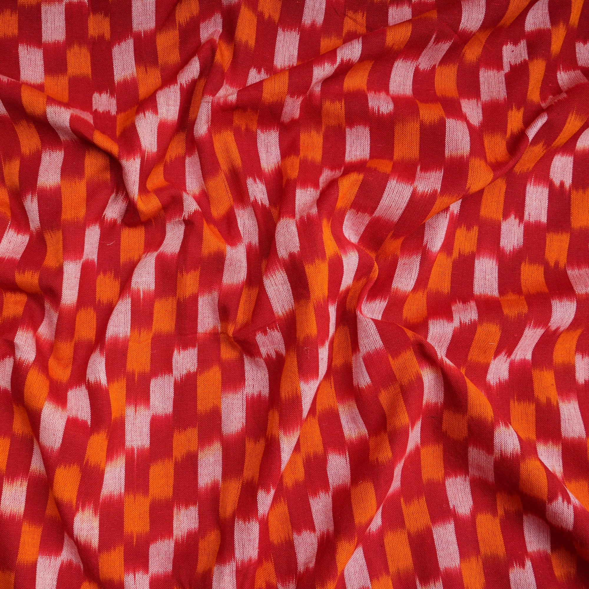 Red Handwoven Mercerised Cotton Ikat Fabric (44" Width)