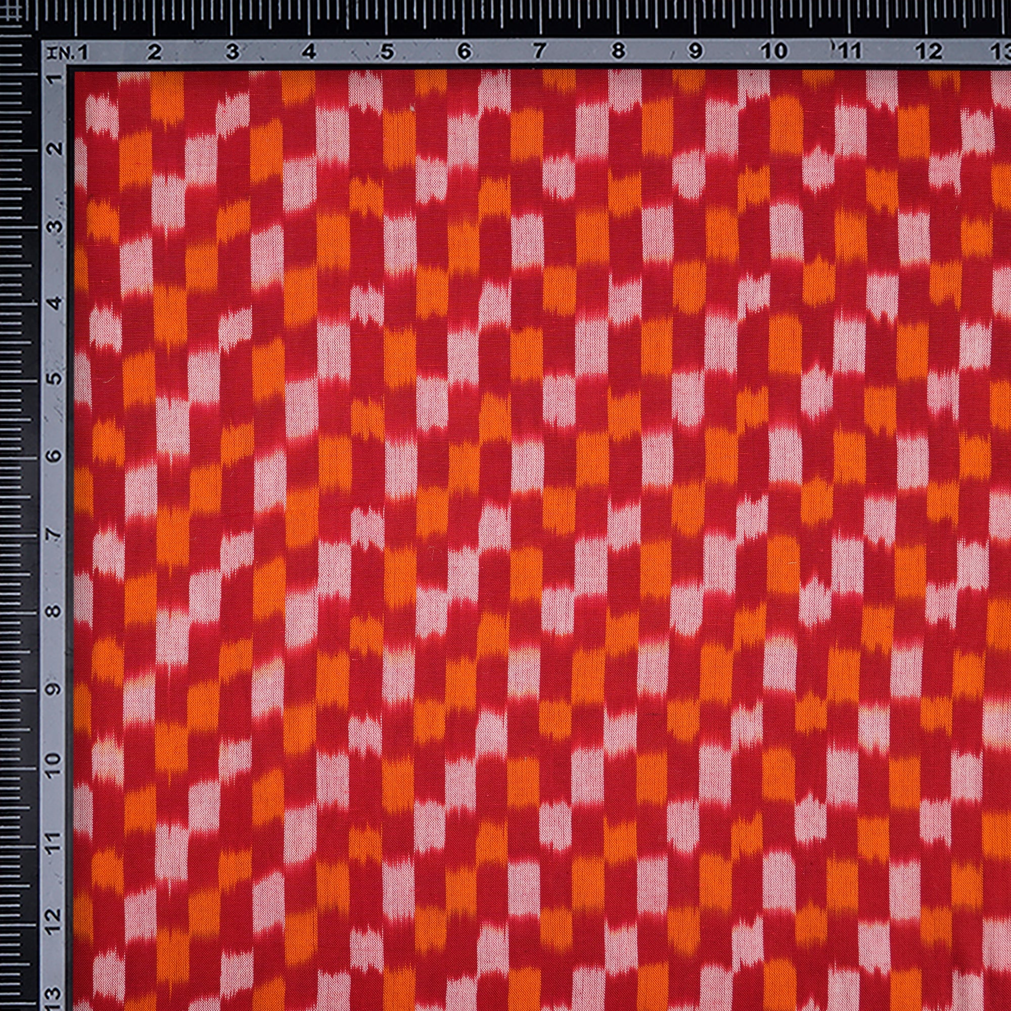 Red Handwoven Mercerised Cotton Ikat Fabric (44" Width)