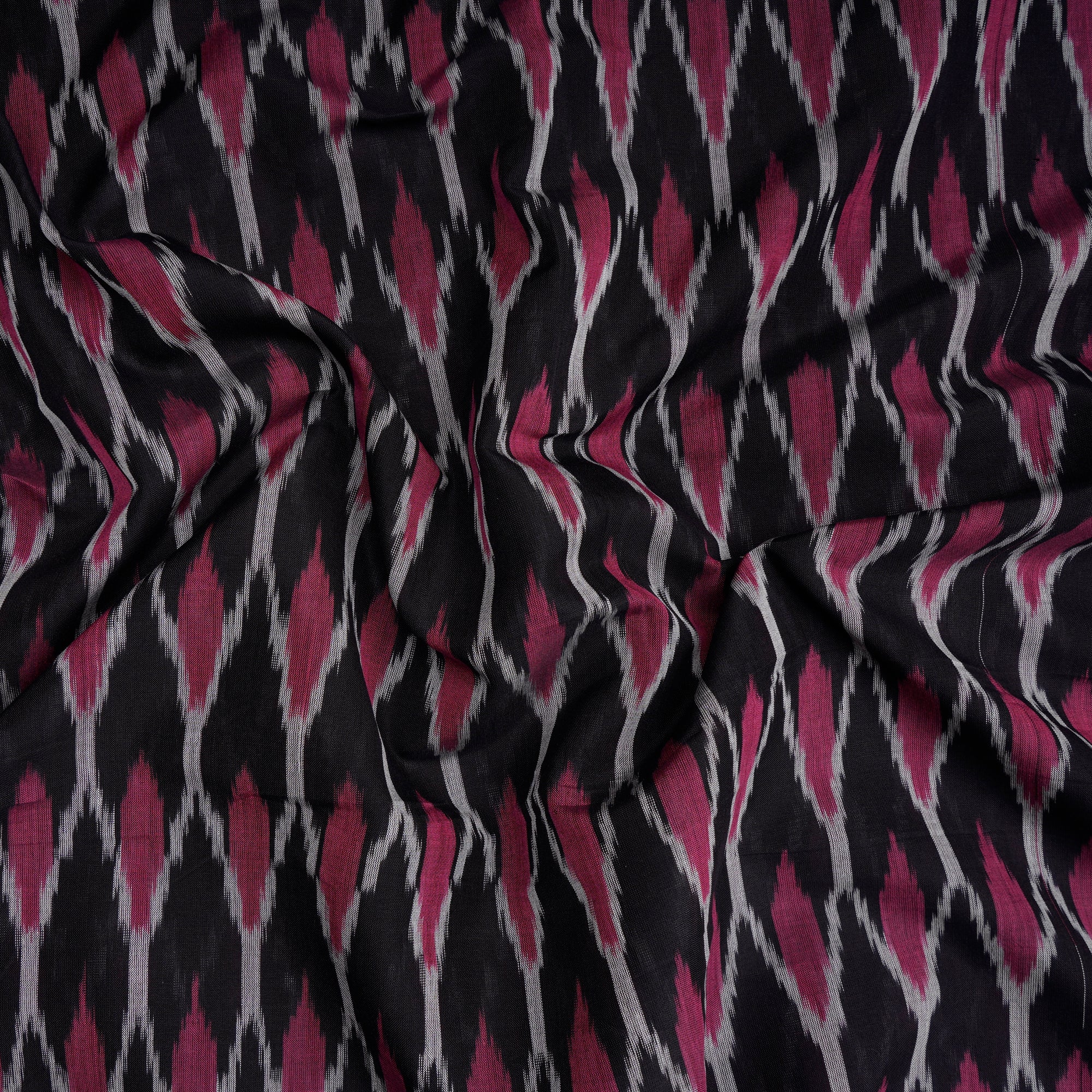 Black-Purple Handwoven Mercerised Cotton Ikat Fabric (44" Width)