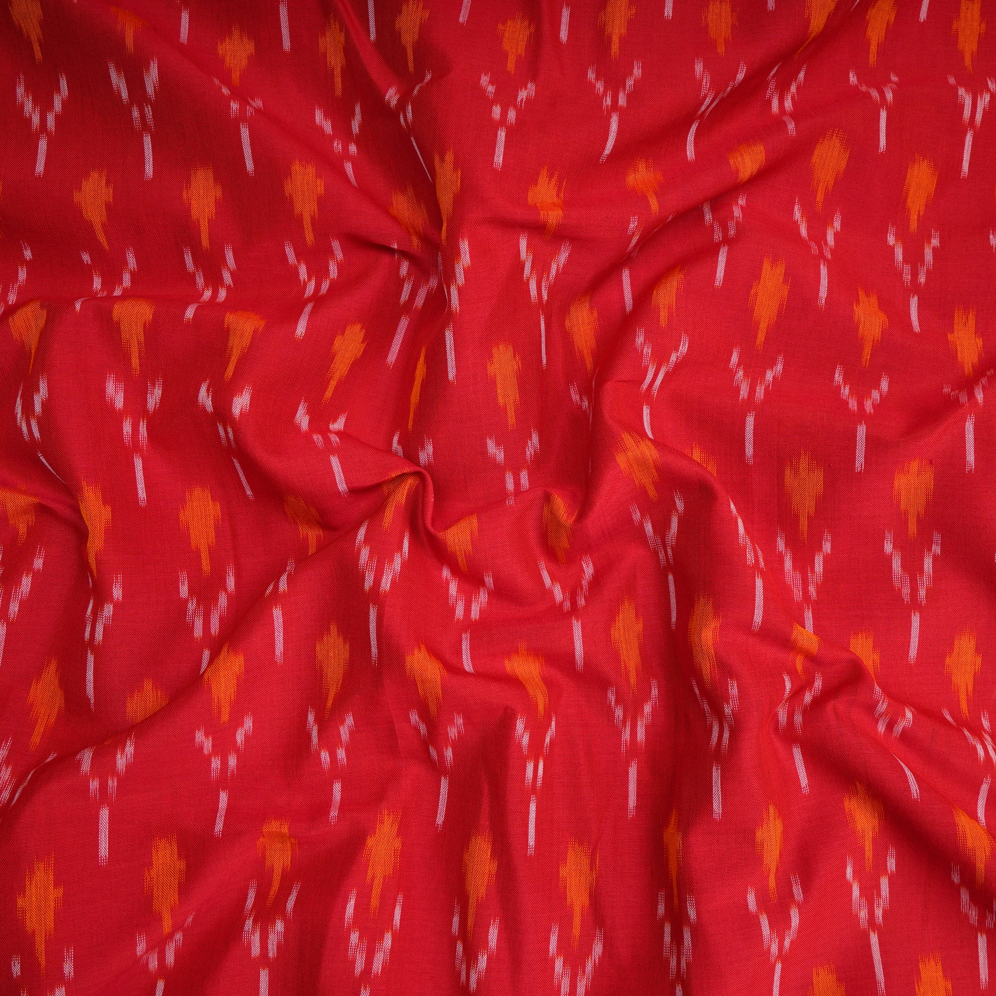 Red Handwoven Mercerised Cotton Ikat Fabric (44" Width)