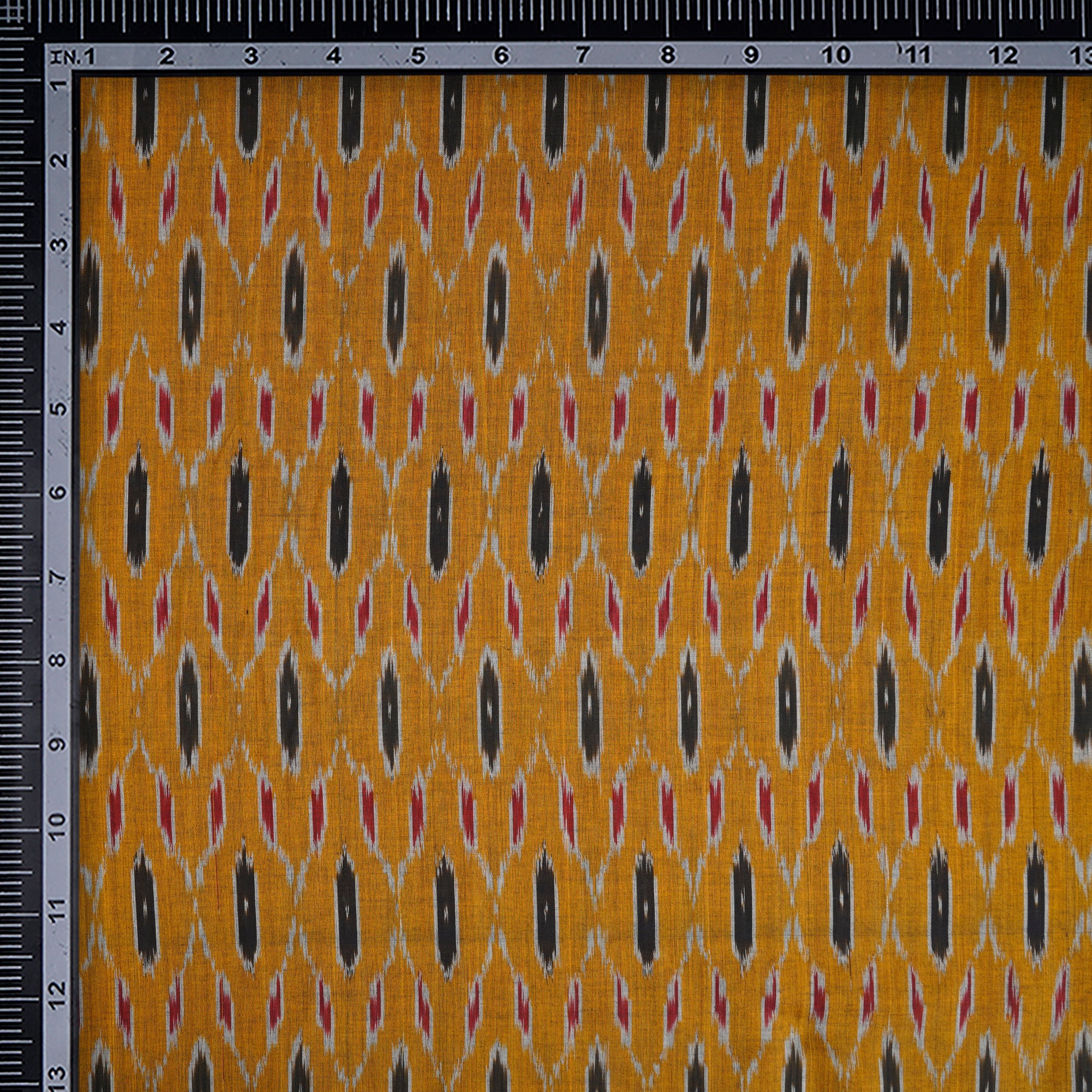 Yellow Handwoven Mercerised Cotton Ikat Fabric (44" Width)