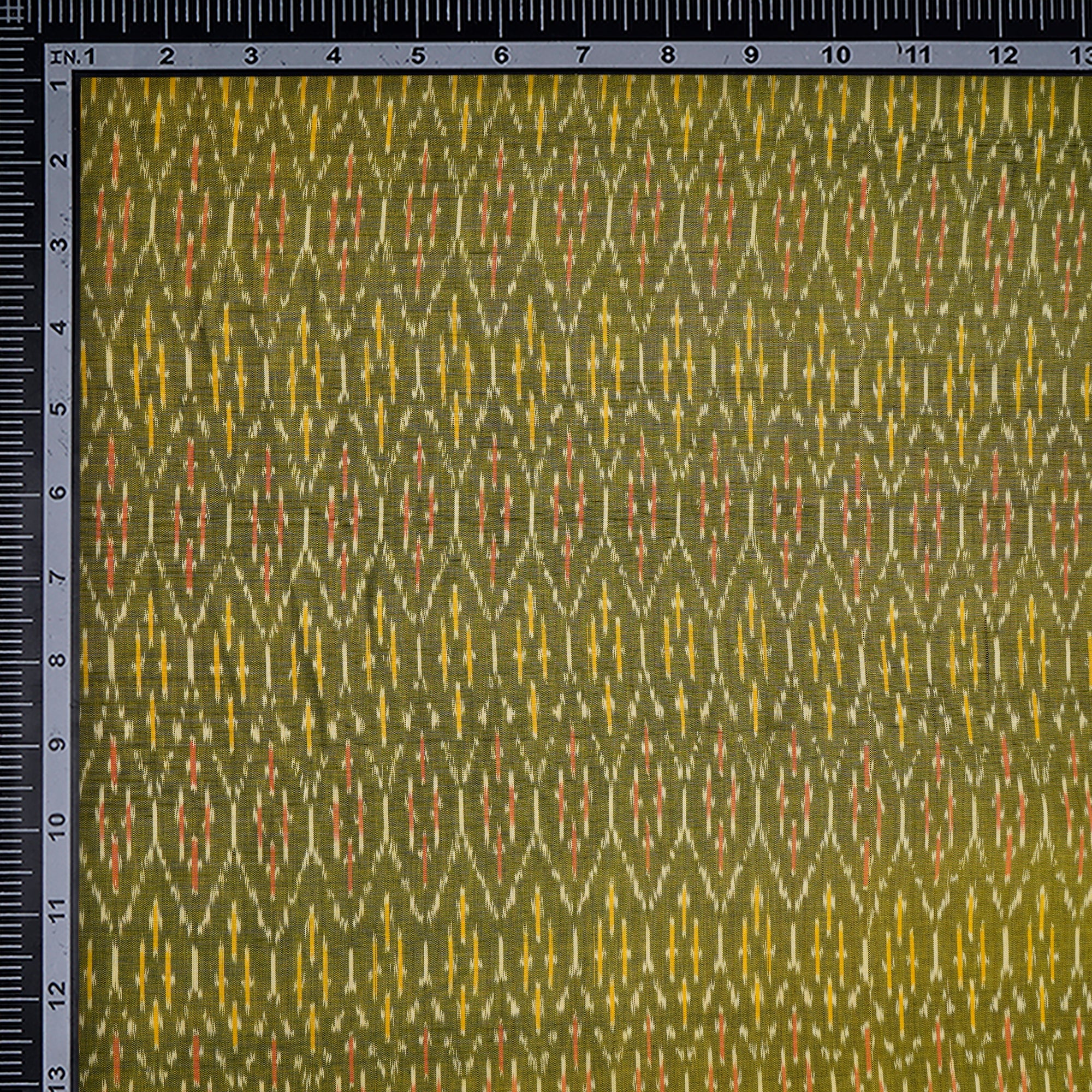 Olive Handwoven Mercerised Cotton Ikat Fabric (44" Width)