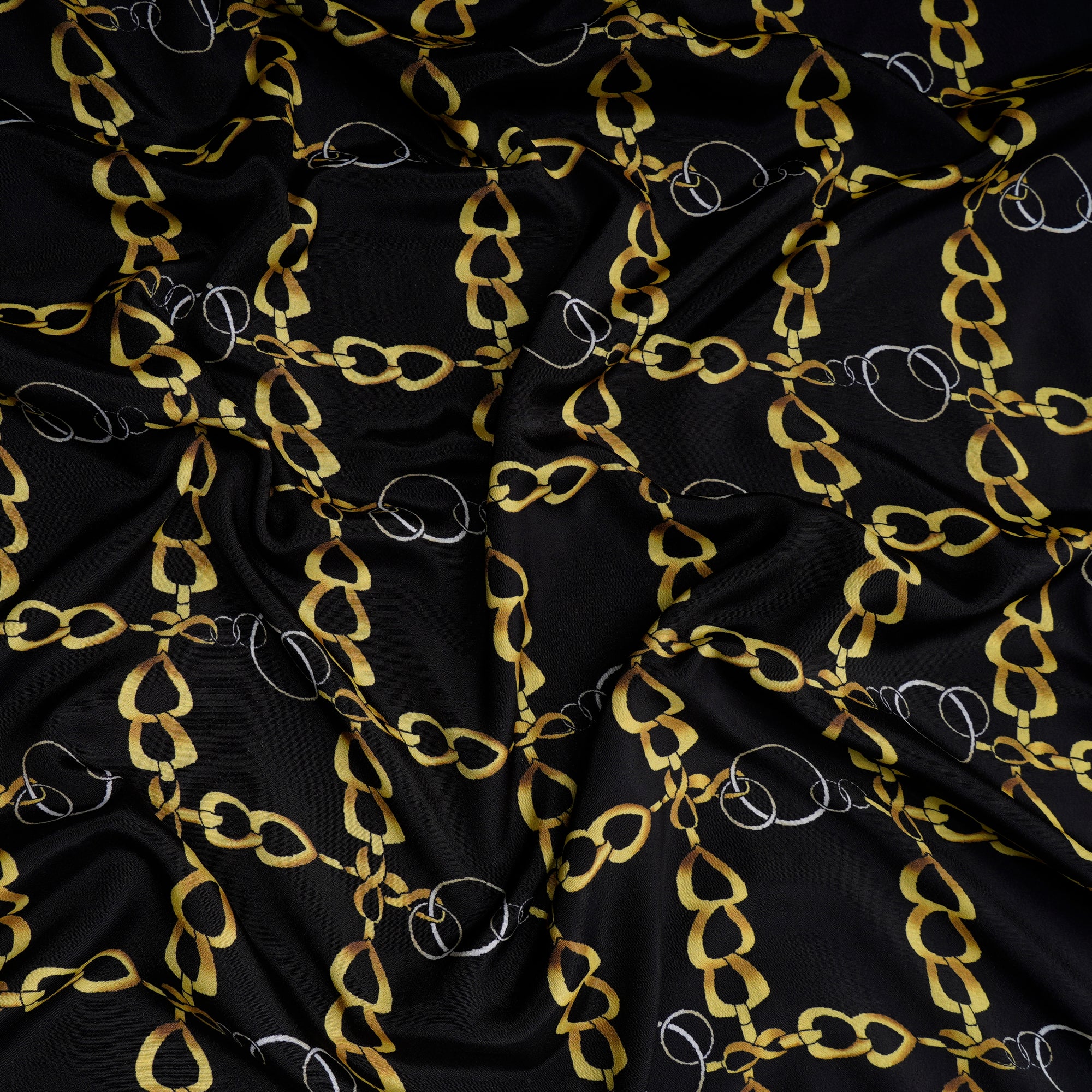 Black All Over Pattern Printed Crepe Fabric