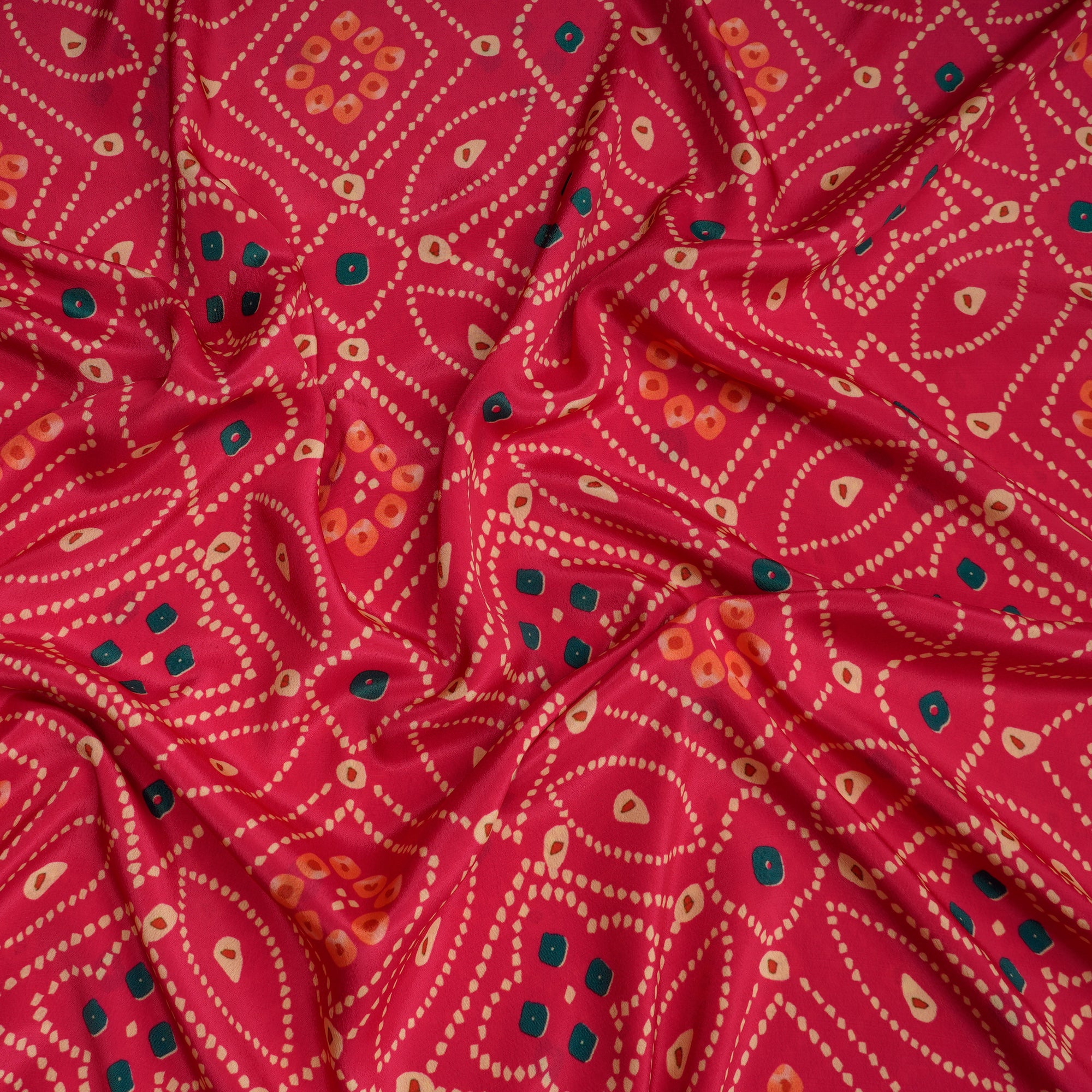 Rethink Pink Bandhani Pattern Printed Crepe Fabric