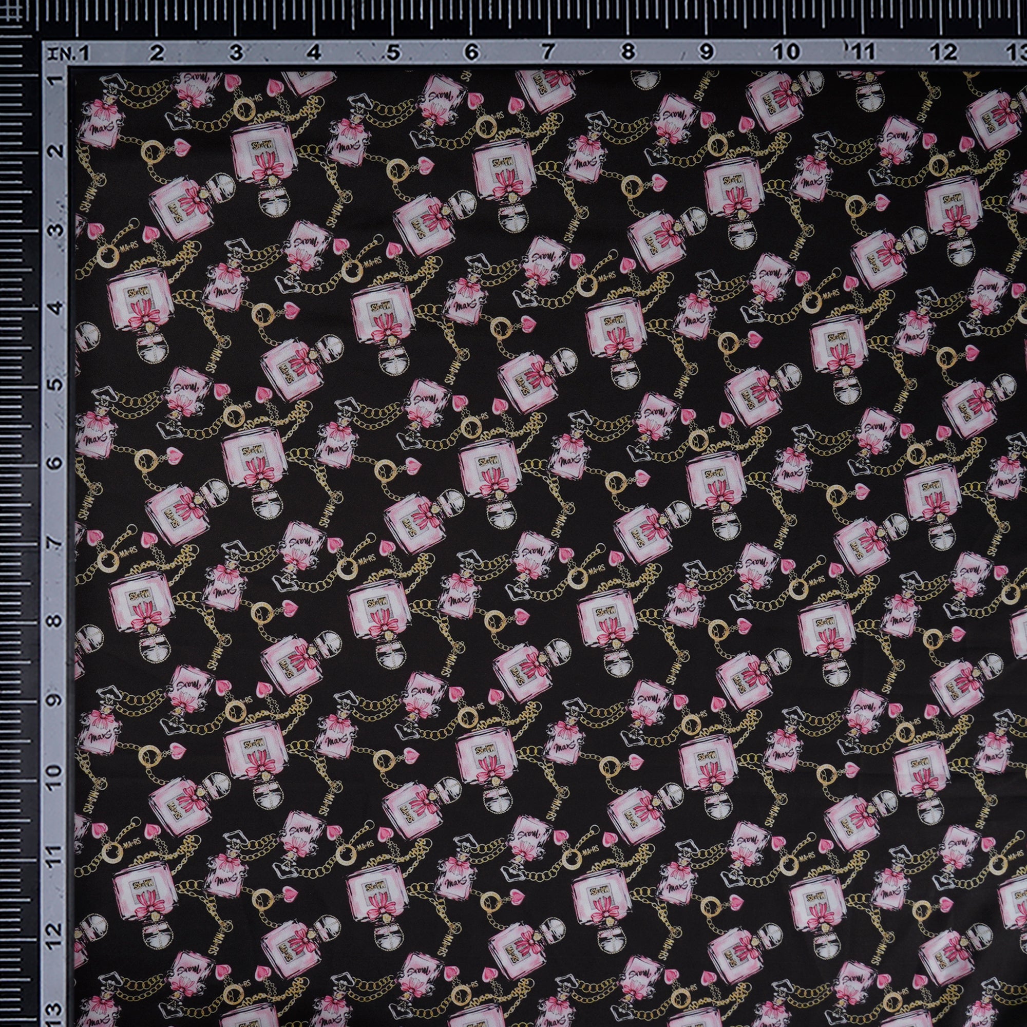 Black Animated Pattern Printed Crepe Fabric