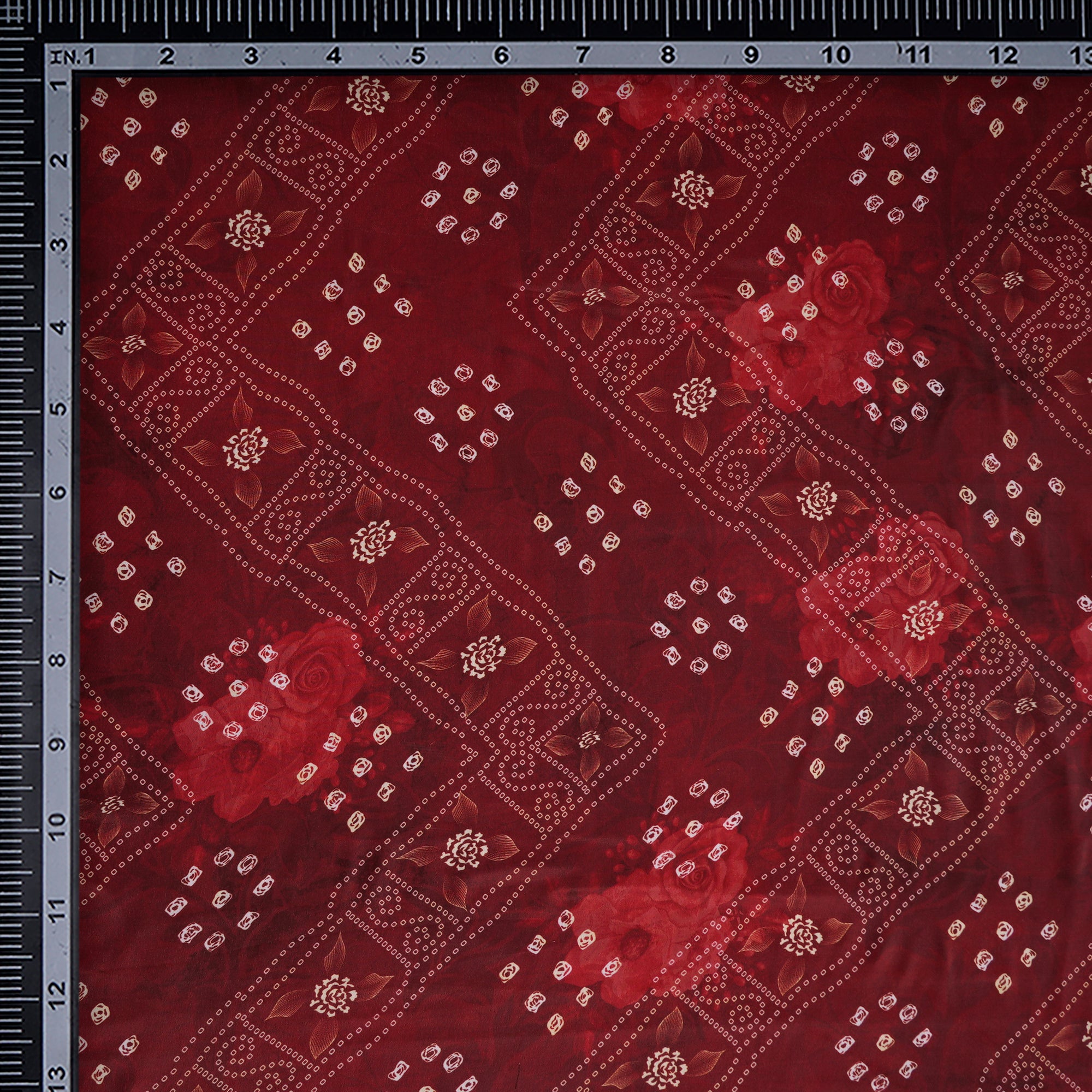 Brown Bandhani Pattern Printed Crepe Fabric