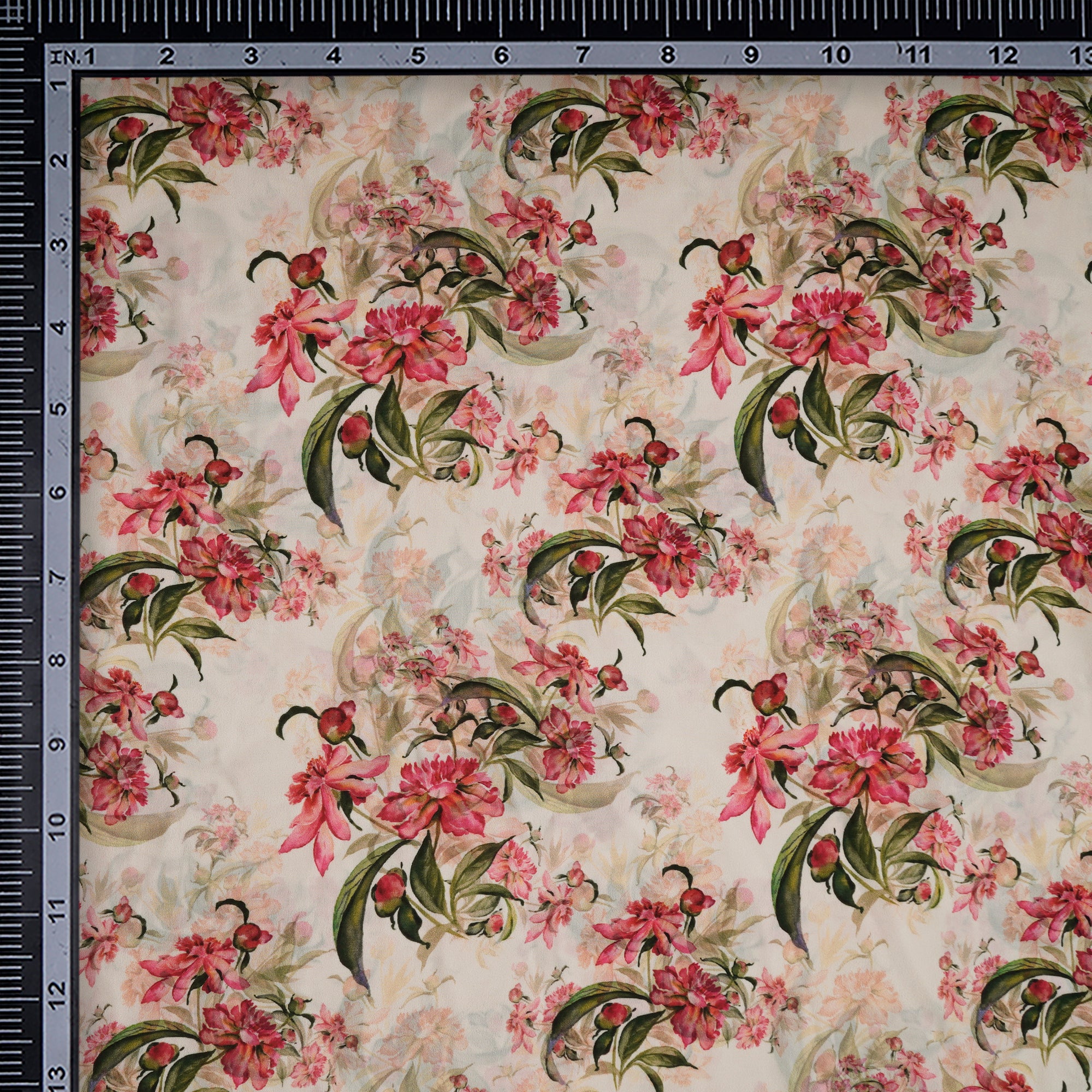 Cream Floral Pattern Printed Crepe Fabric