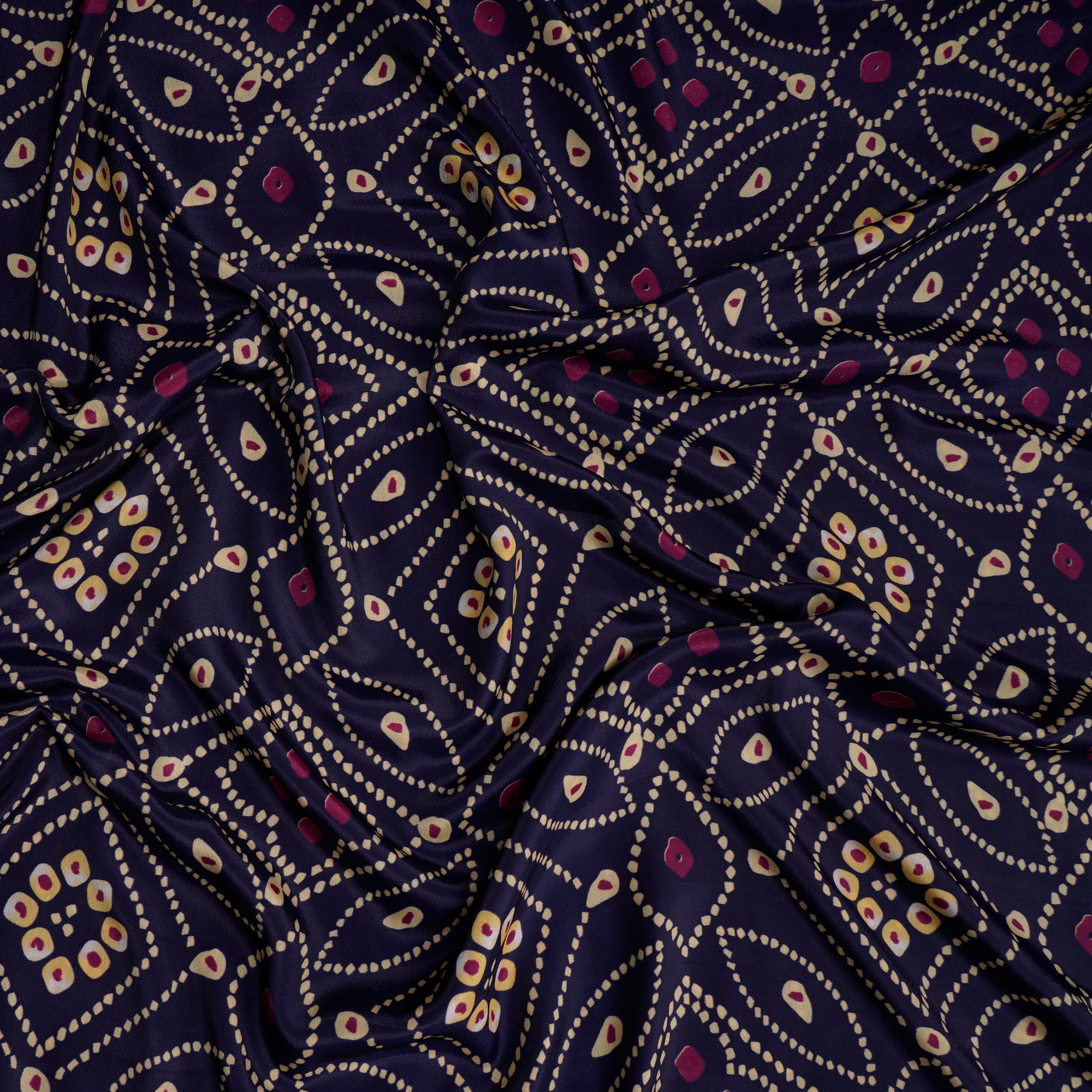 Purple Bandhani Pattern Printed Crepe Fabric