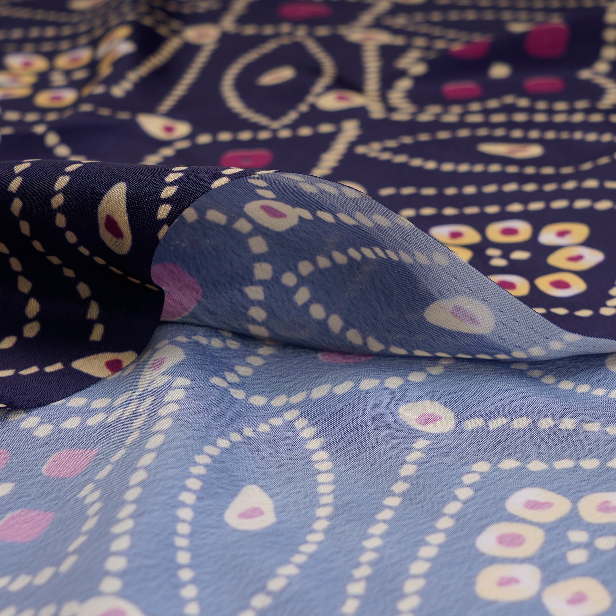 Purple Bandhani Pattern Printed Crepe Fabric