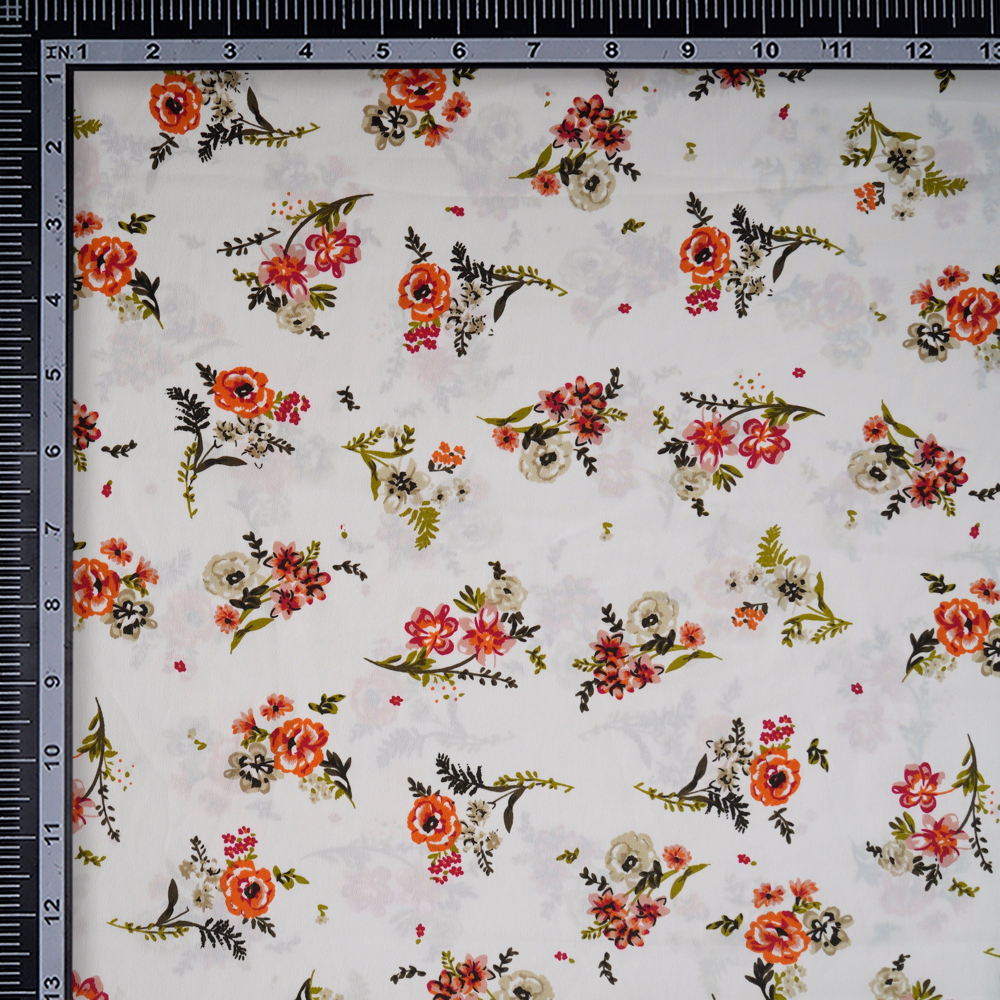 White Floral Pattern Printed Crepe Fabric