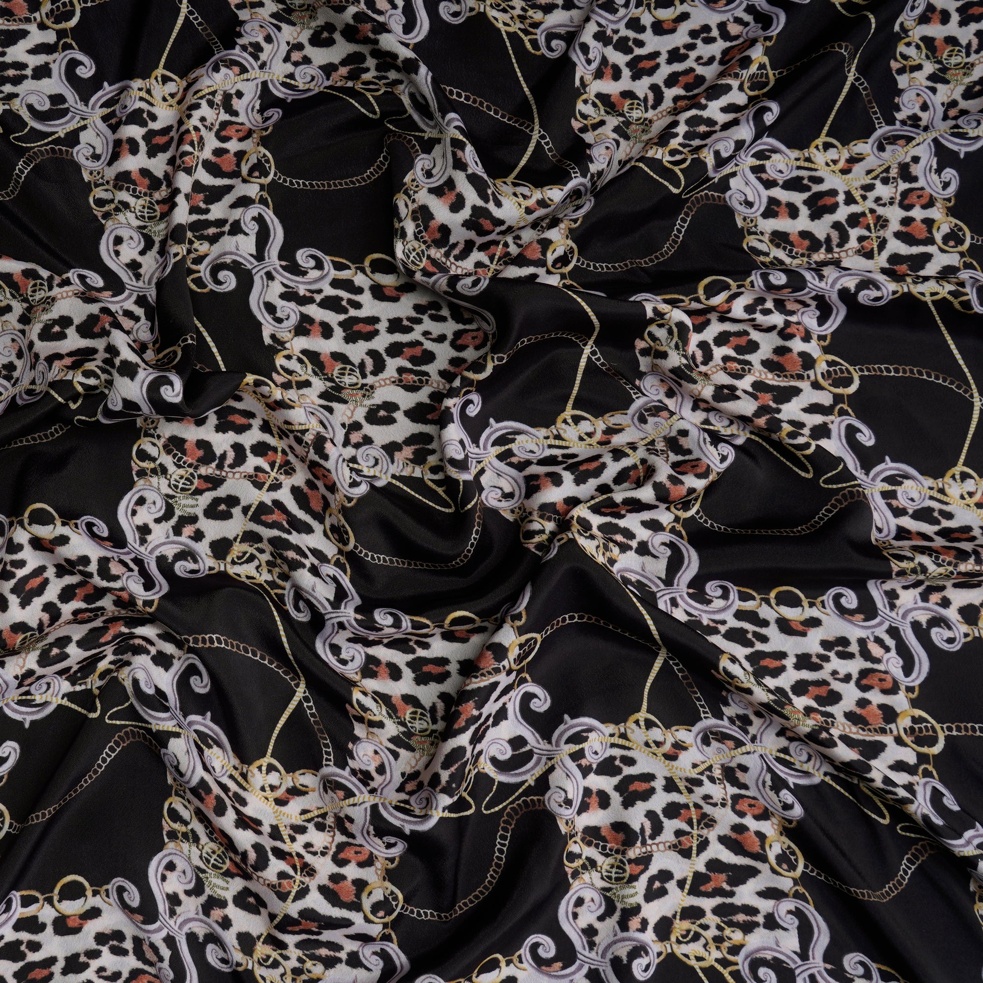 Black Animated Pattern Printed Crepe Fabric