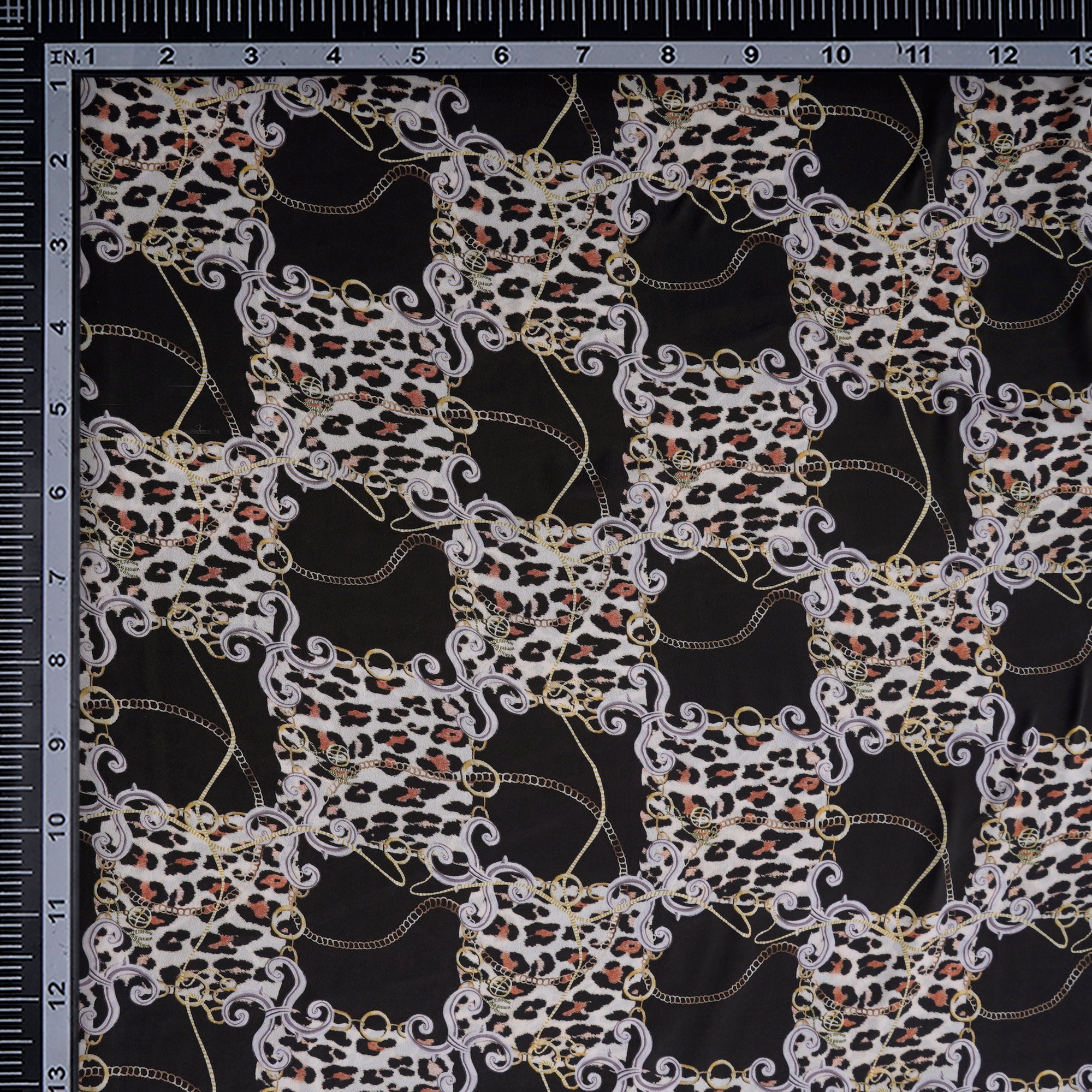 Black Animated Pattern Printed Crepe Fabric