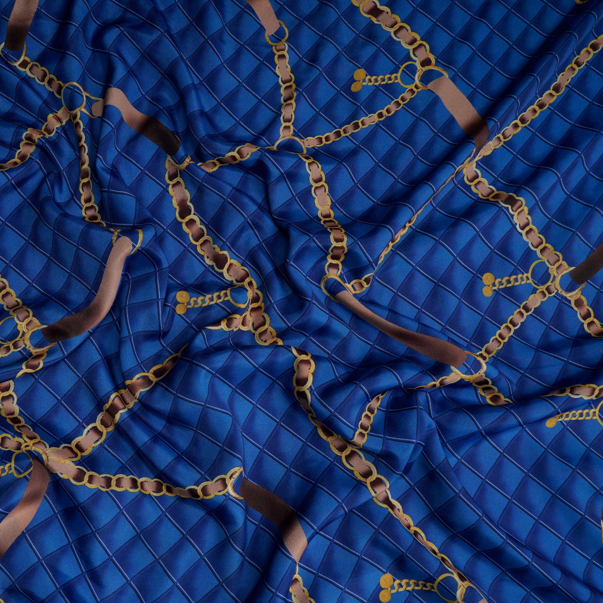 Royal Blue Animated Pattern Printed Crepe Fabric