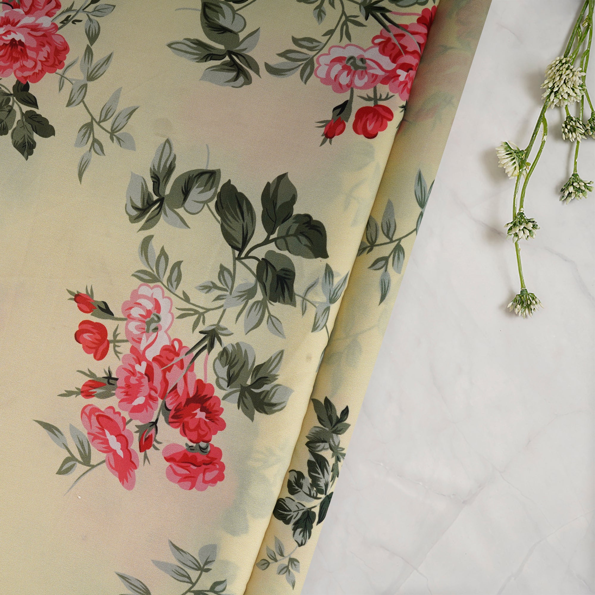 Chardonnay Floral Pattern Printed Crepe Fabric