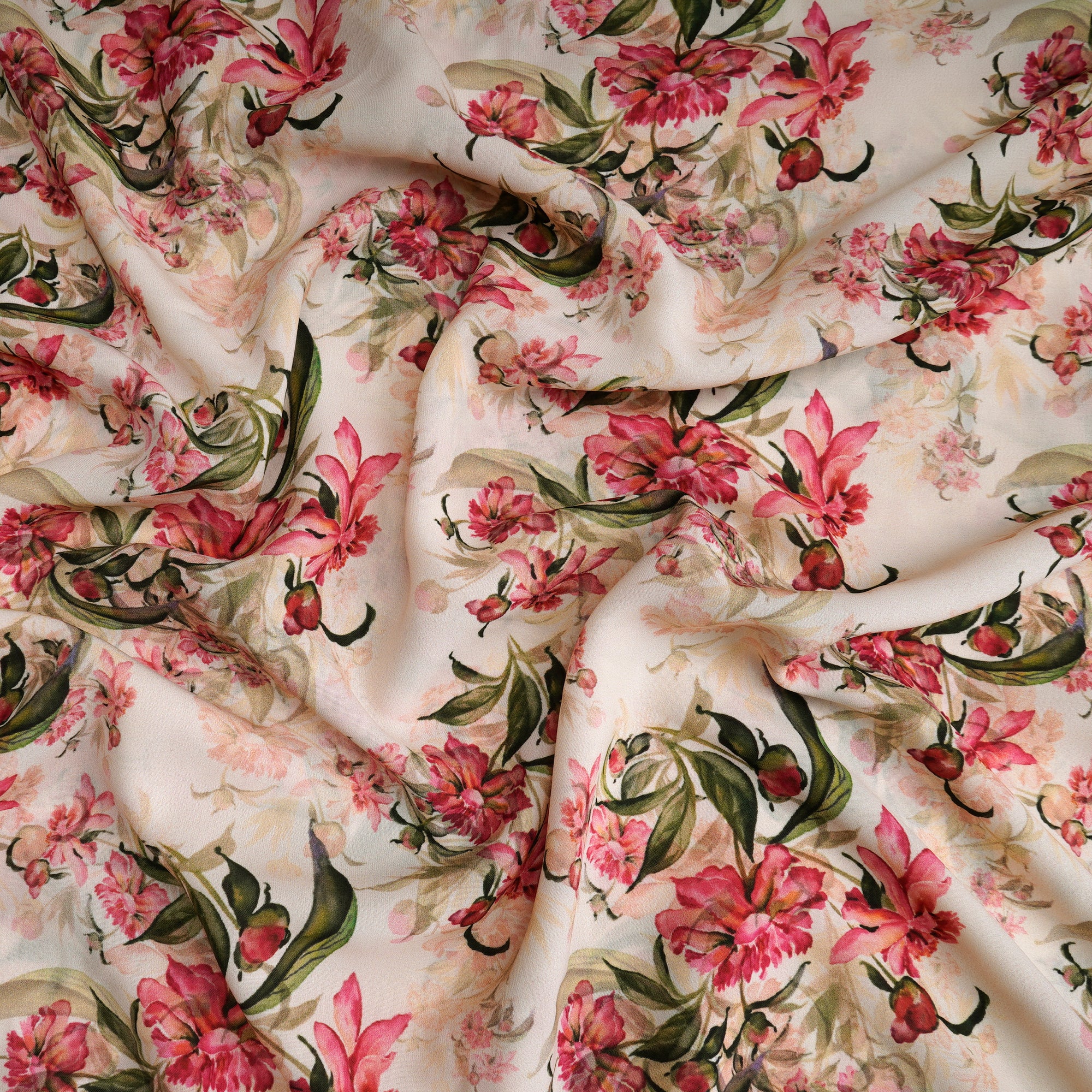 Tint Pink Floral Pattern Printed Crepe Fabric