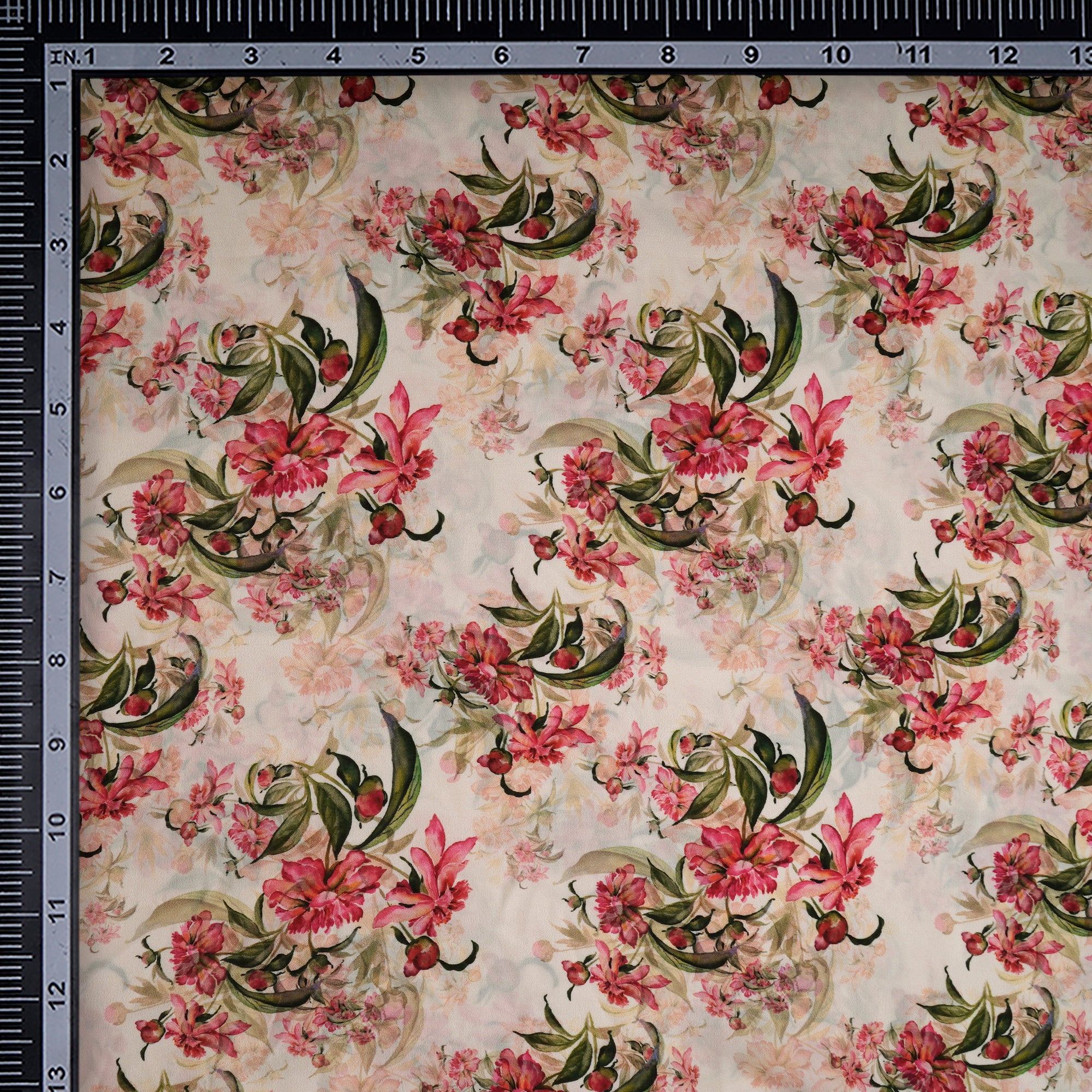 Tint Pink Floral Pattern Printed Crepe Fabric