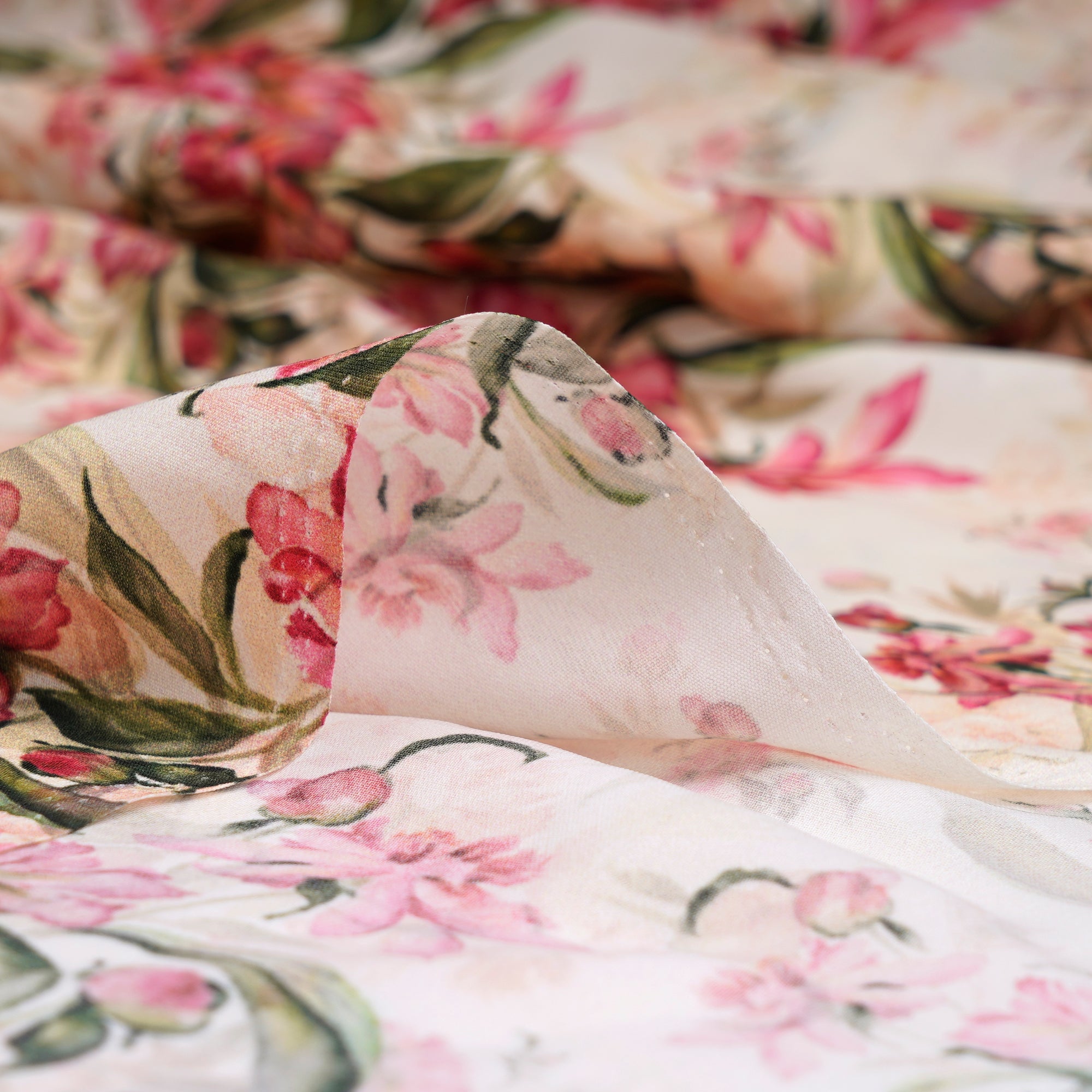 Tint Pink Floral Pattern Printed Crepe Fabric