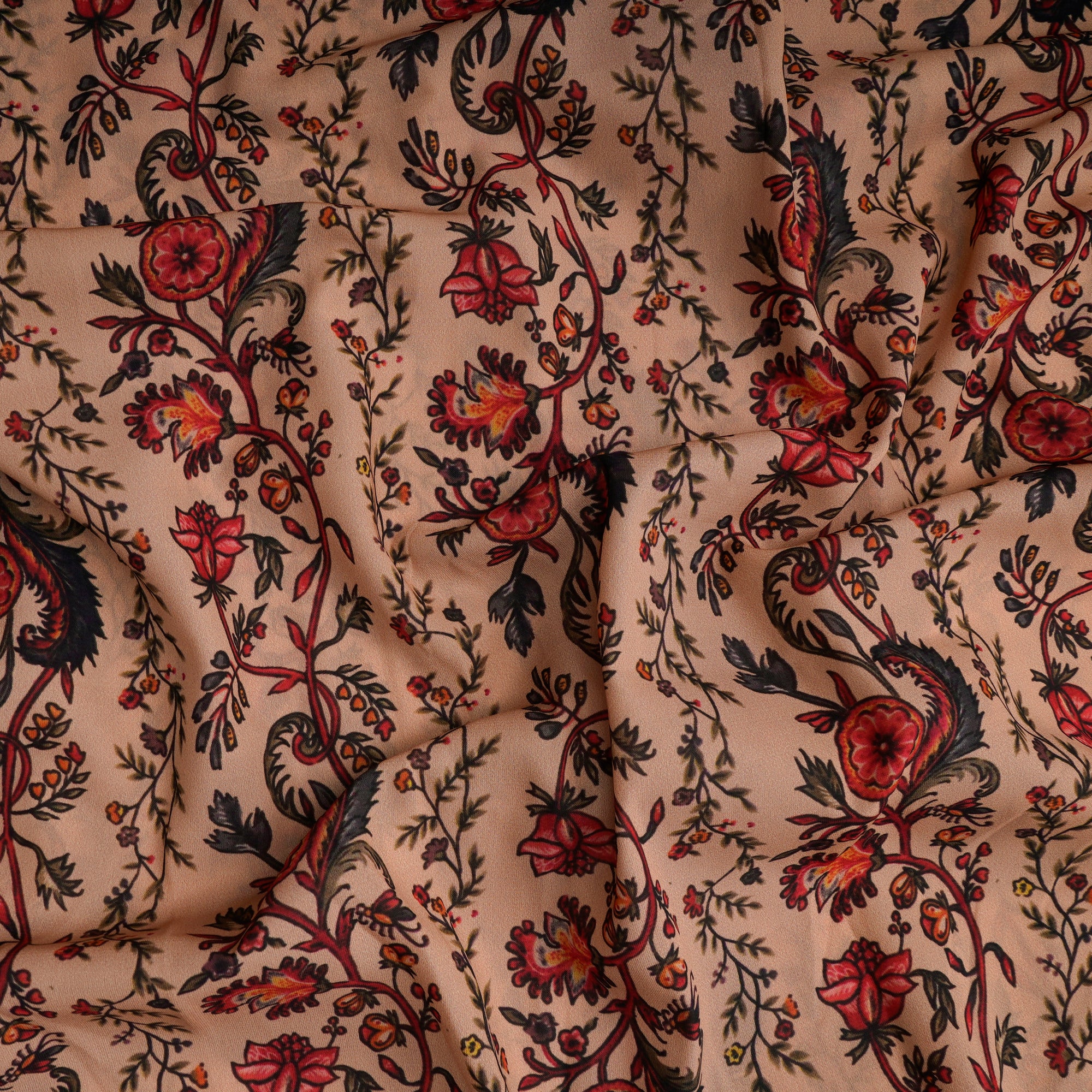 Peach Floral Pattern Printed Crepe Fabric