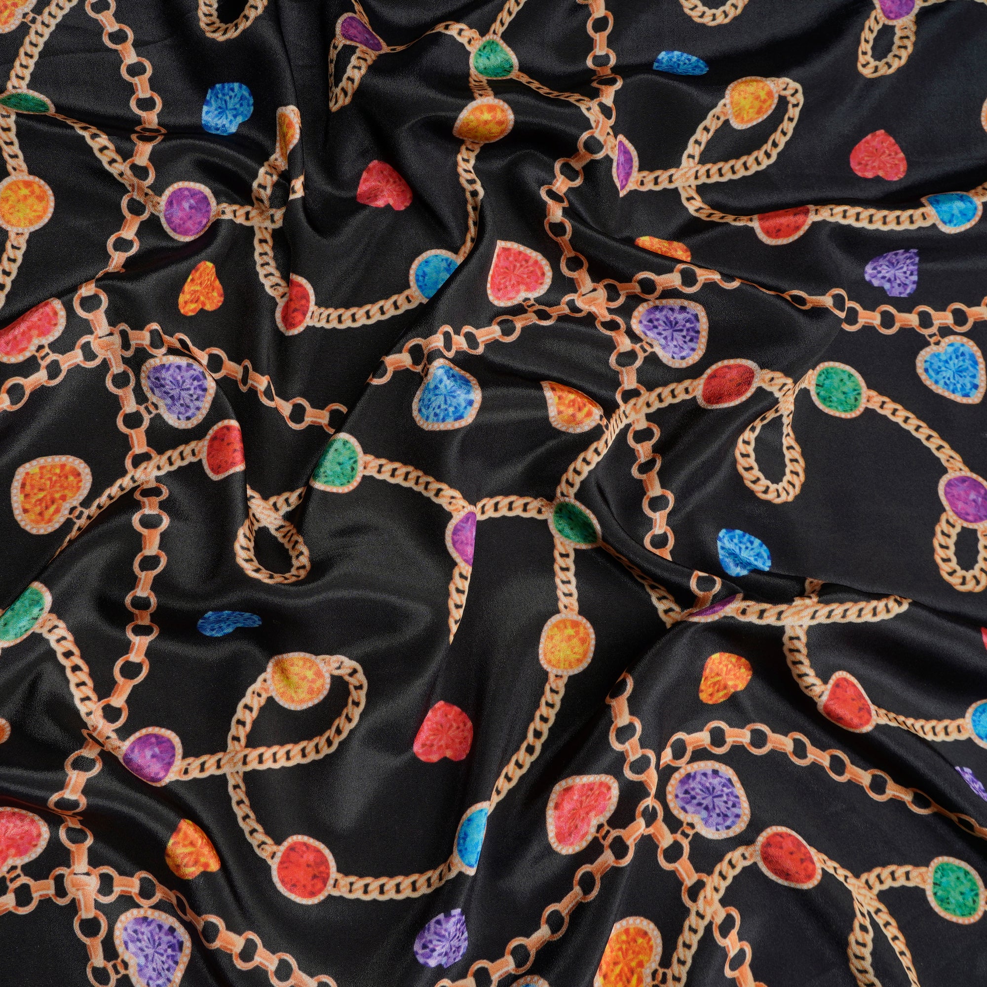 Black Animated Pattern Printed Crepe Fabric