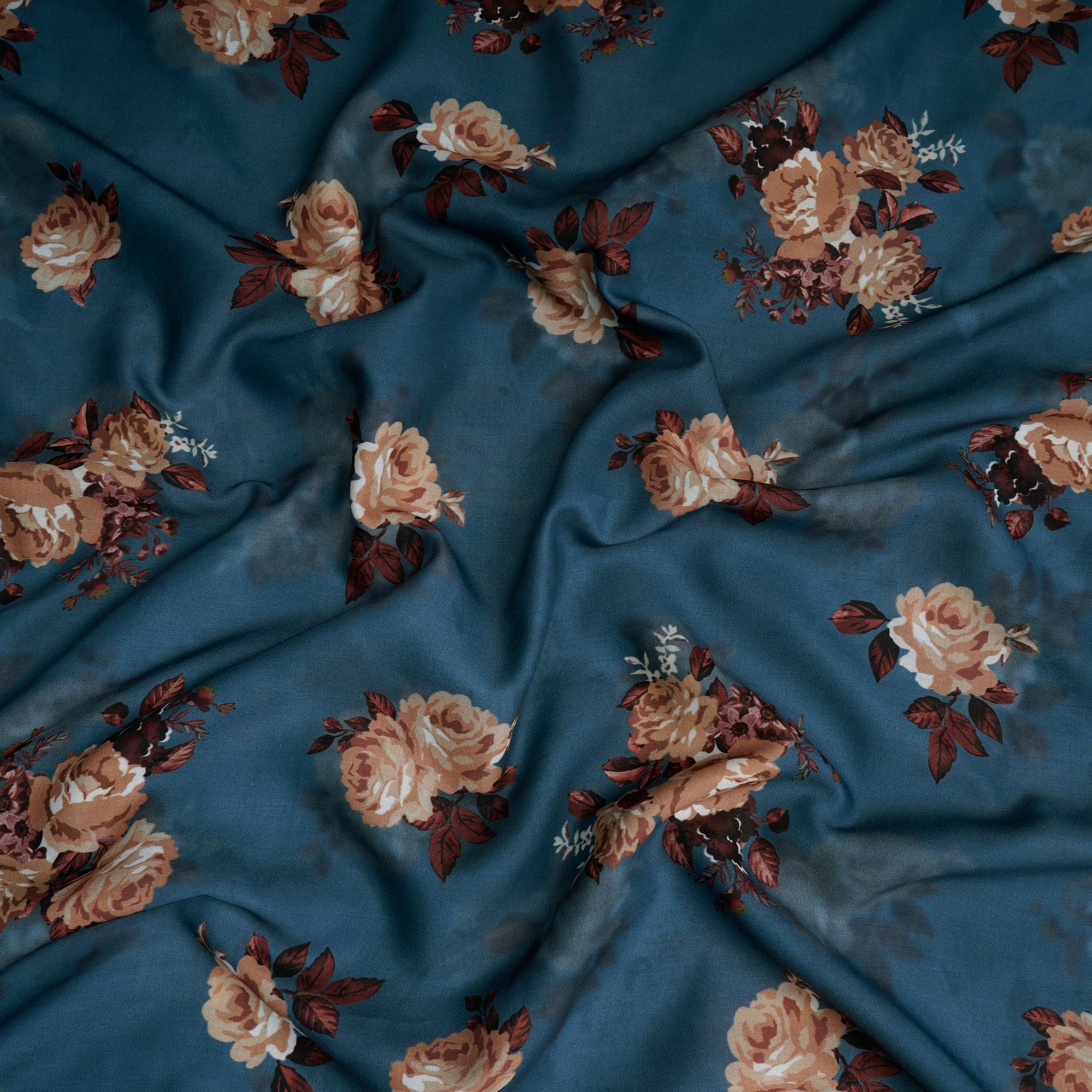 Dark Grey Floral Pattern Printed Crepe Fabric