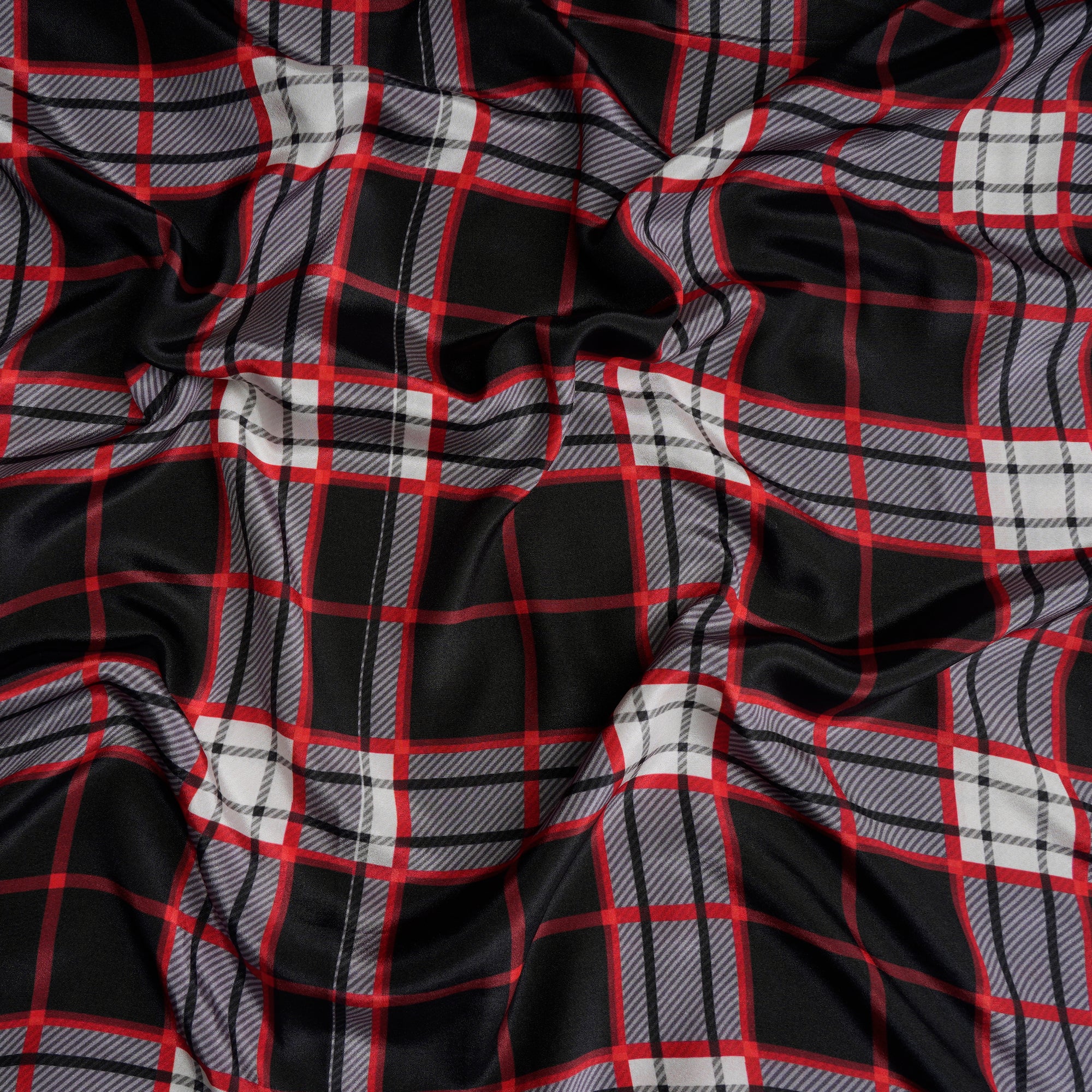 Black Check Pattern Printed Crepe Fabric