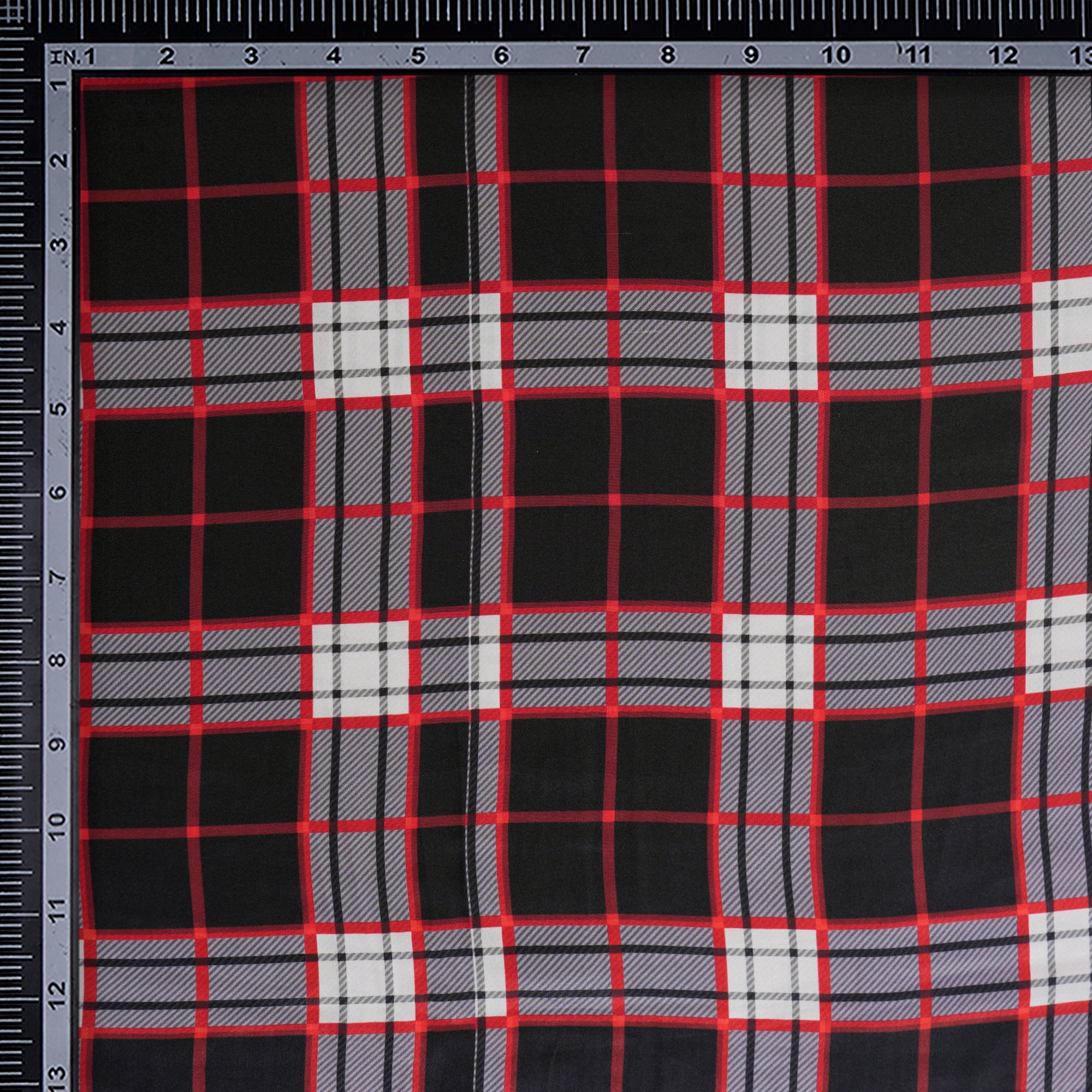 Black Check Pattern Printed Crepe Fabric