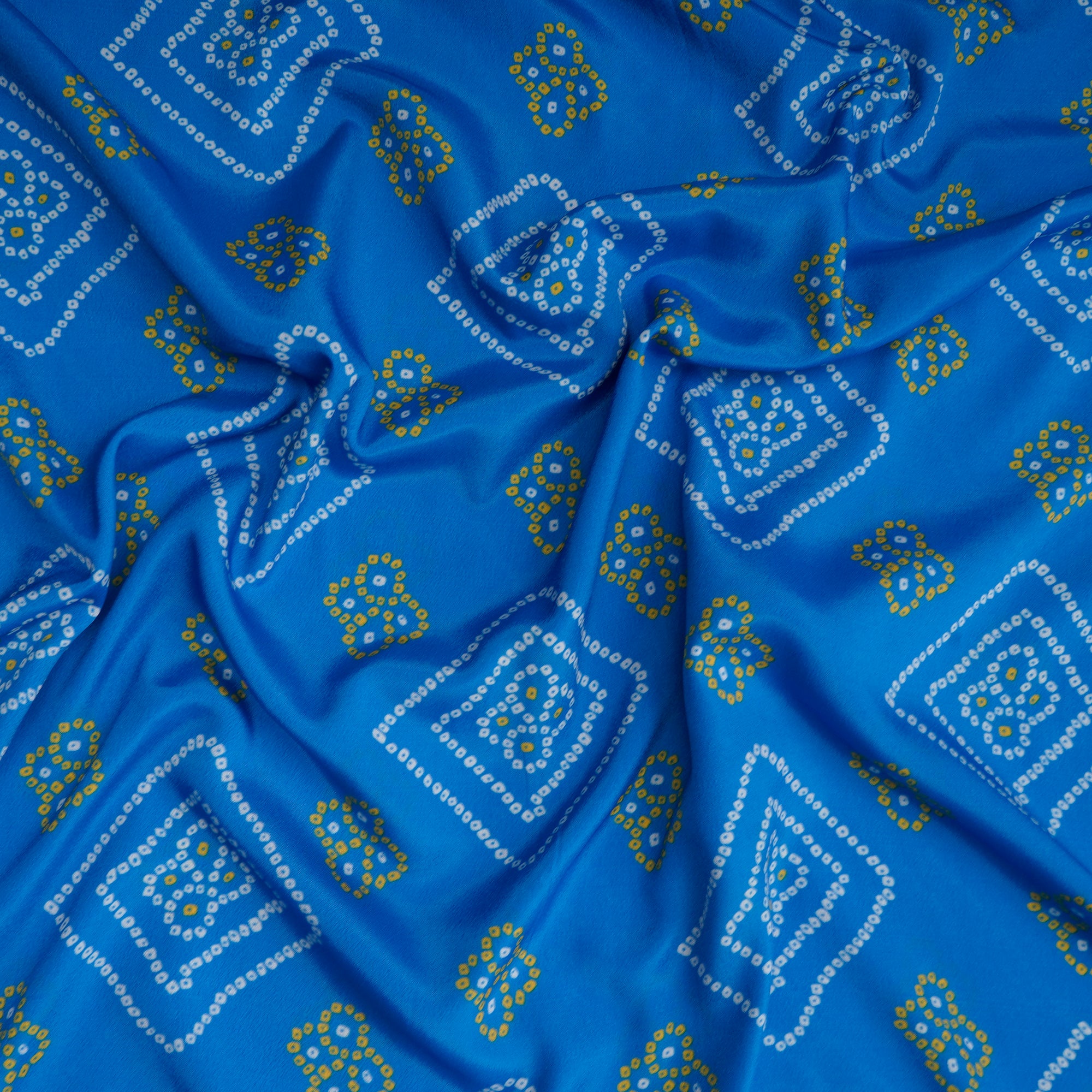 Light Blue Bandhani Pattern Printed Crepe Fabric