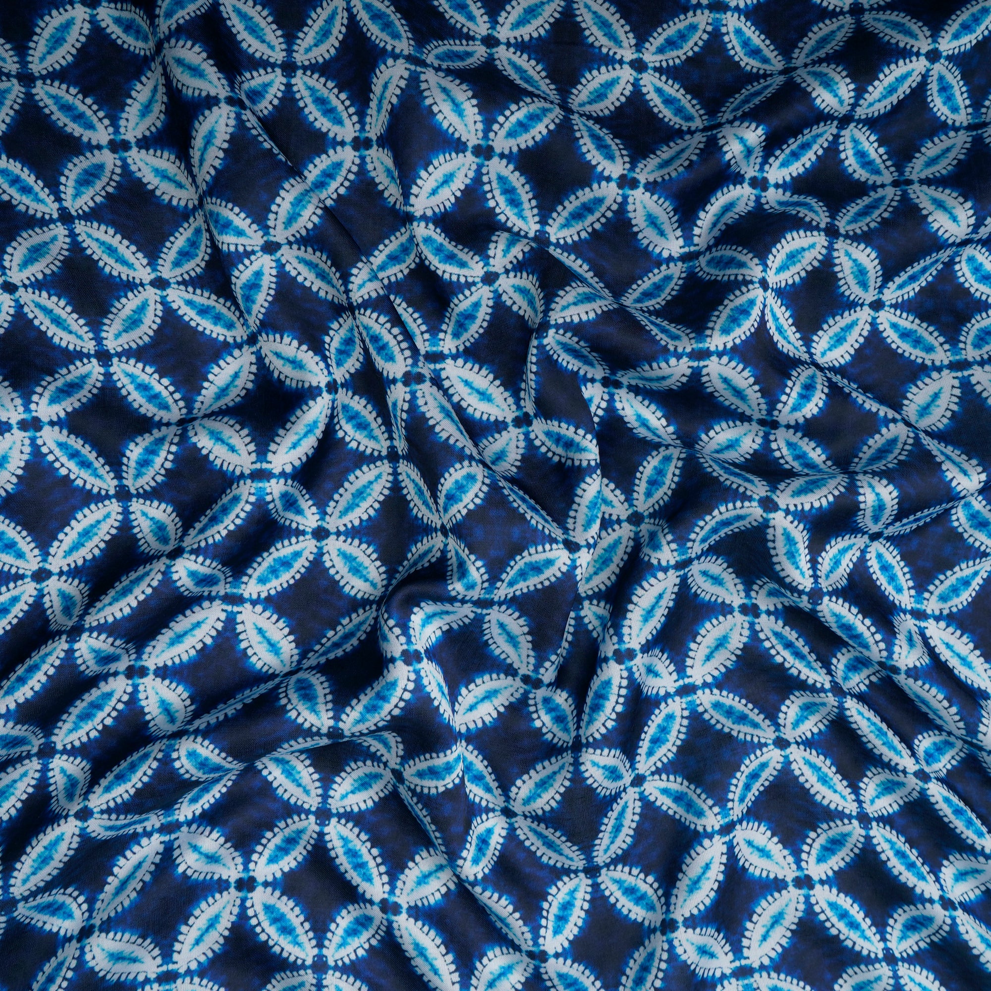 Dark Blue All Over Pattern Printed Crepe Fabric