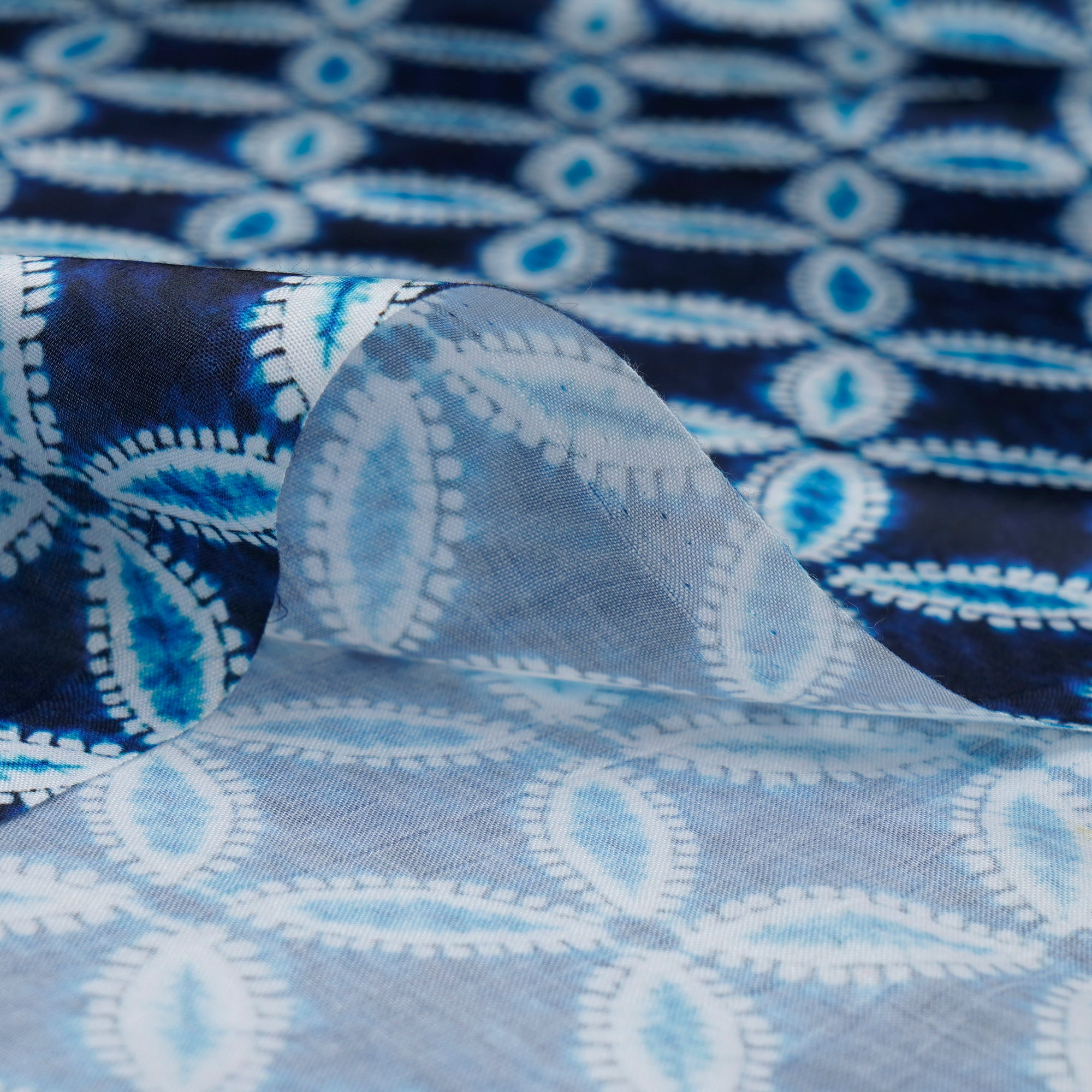 Dark Blue All Over Pattern Printed Crepe Fabric