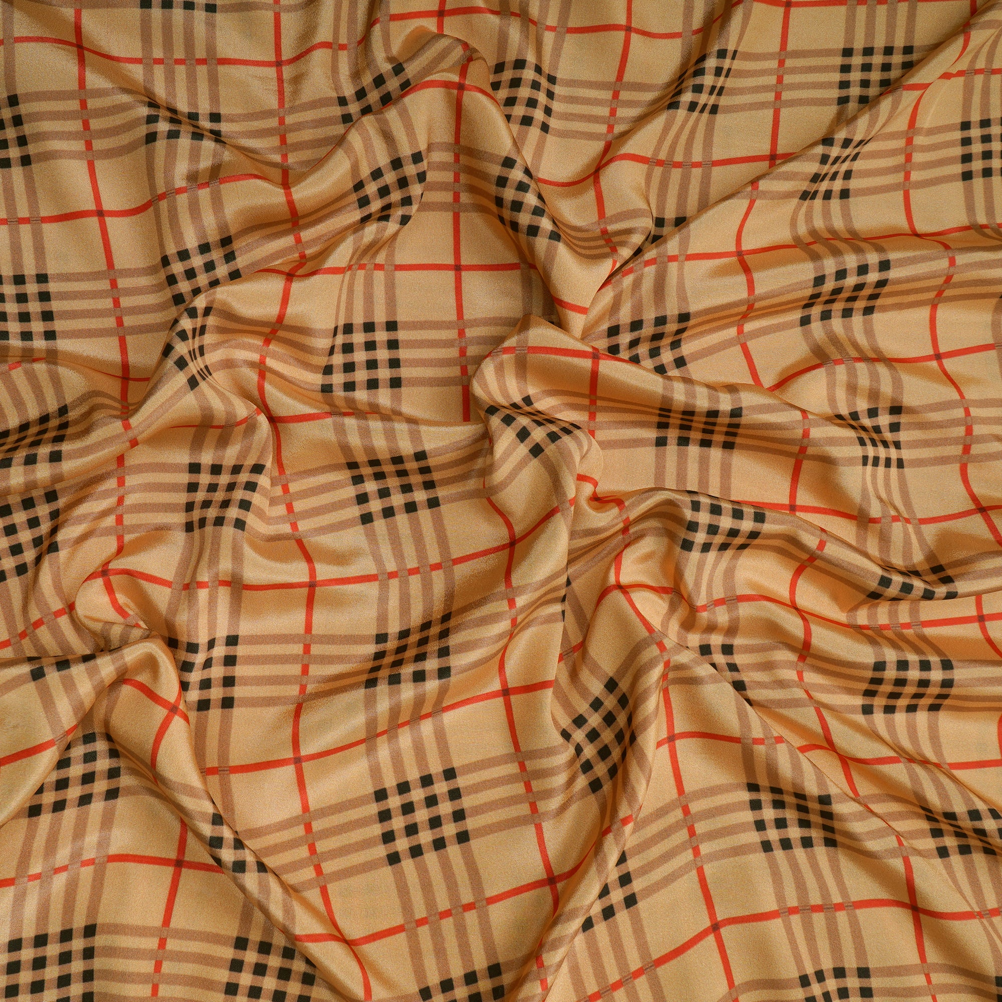 Buff Yellow Check Pattern Printed Crepe Fabric